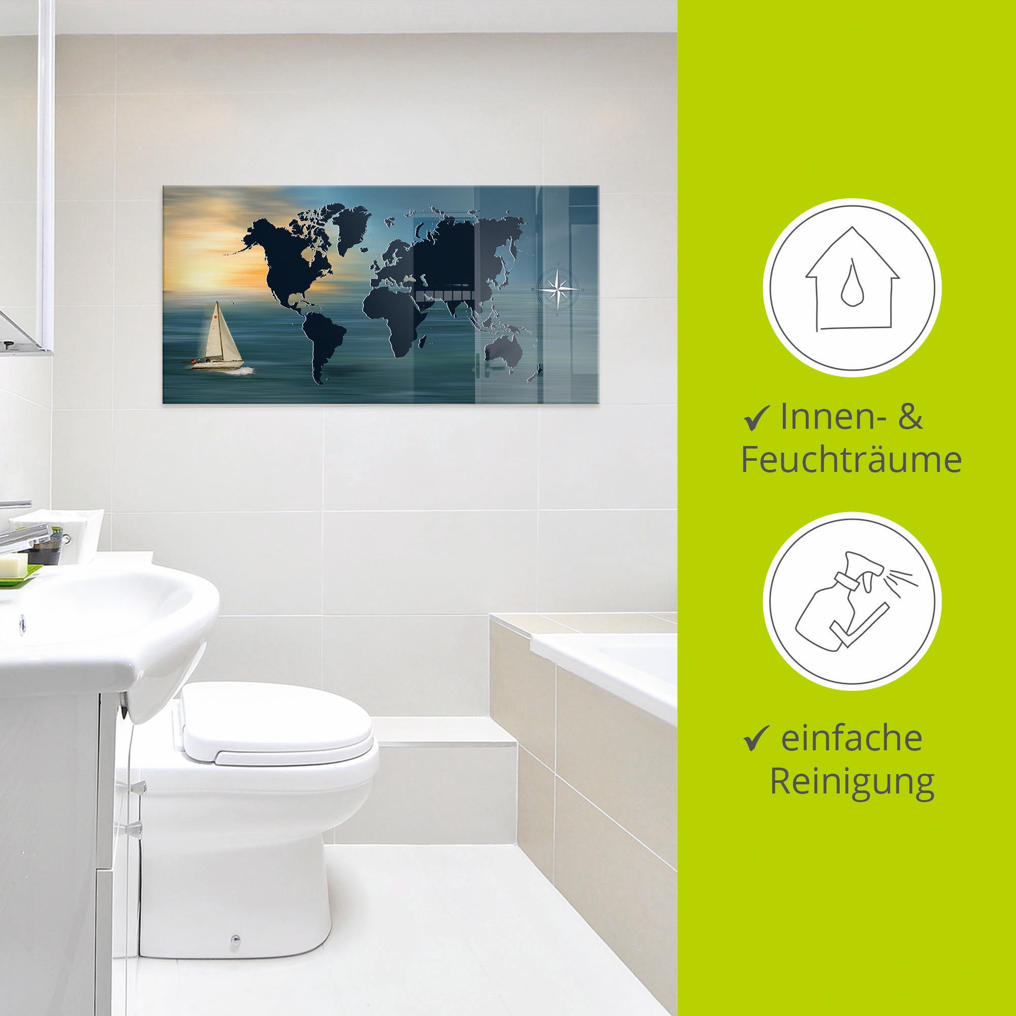Artland Glasbild »Weltumsegelung mit Weltkarte«, Landkarten, (1 St.), in verschiedenen Grössen