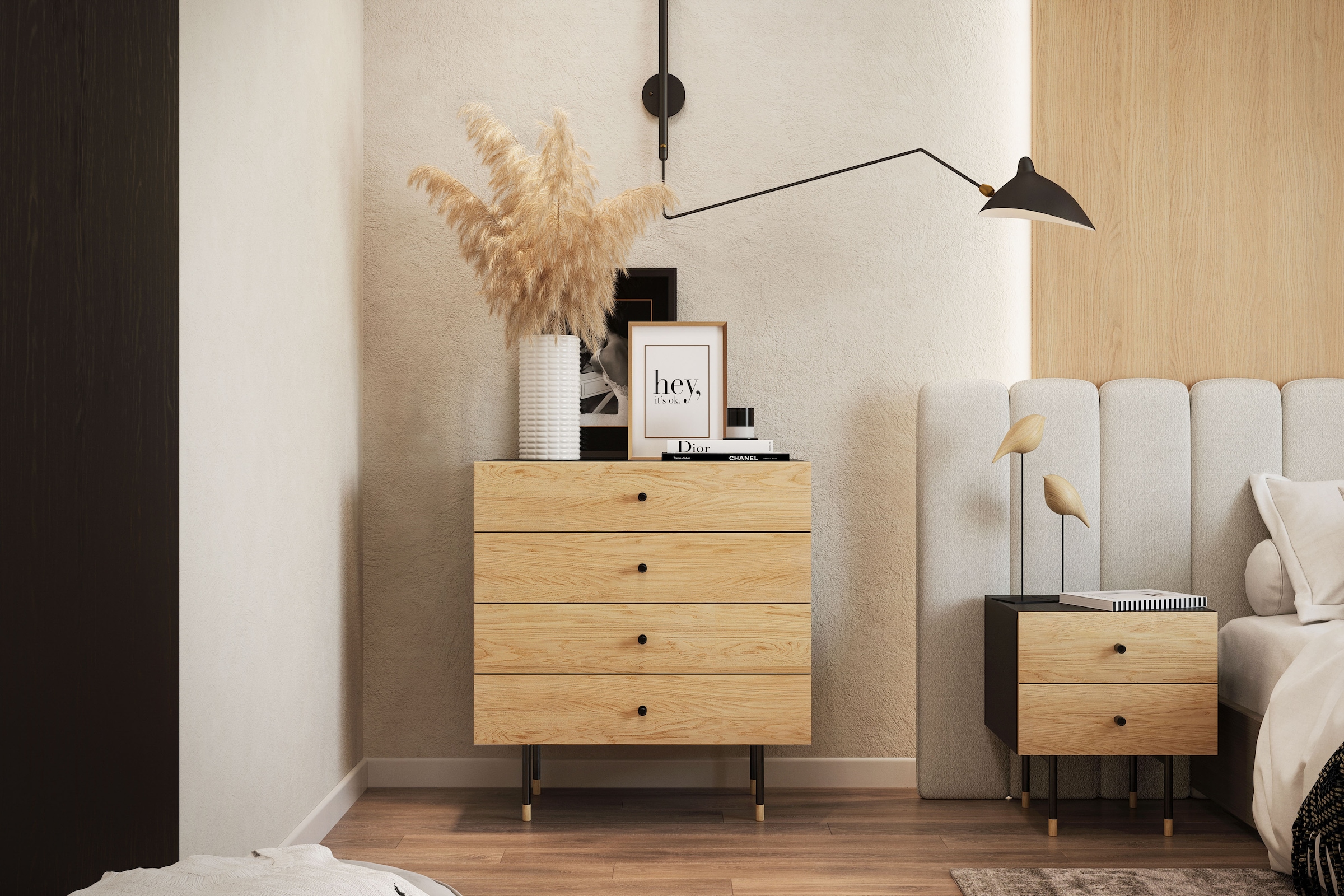 Woodman Kommode »Jugend«, Echtholzfurnier aus Eiche, in 2 Breiten, mit Schubladen, Metallfüsse