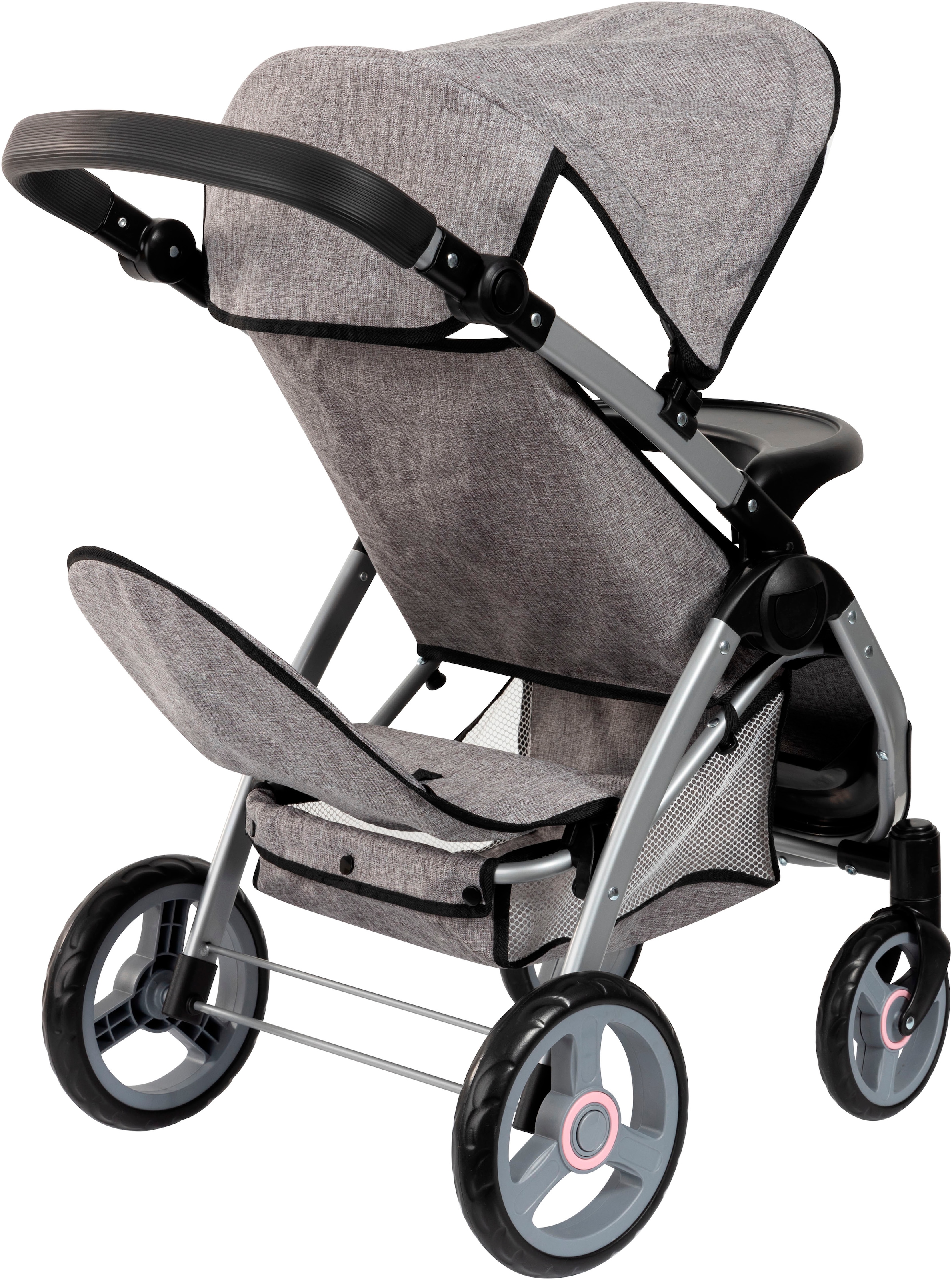Bayer Puppen-Zwillingsbuggy »Twin Star, grau/rosa« mit Wickeltasche