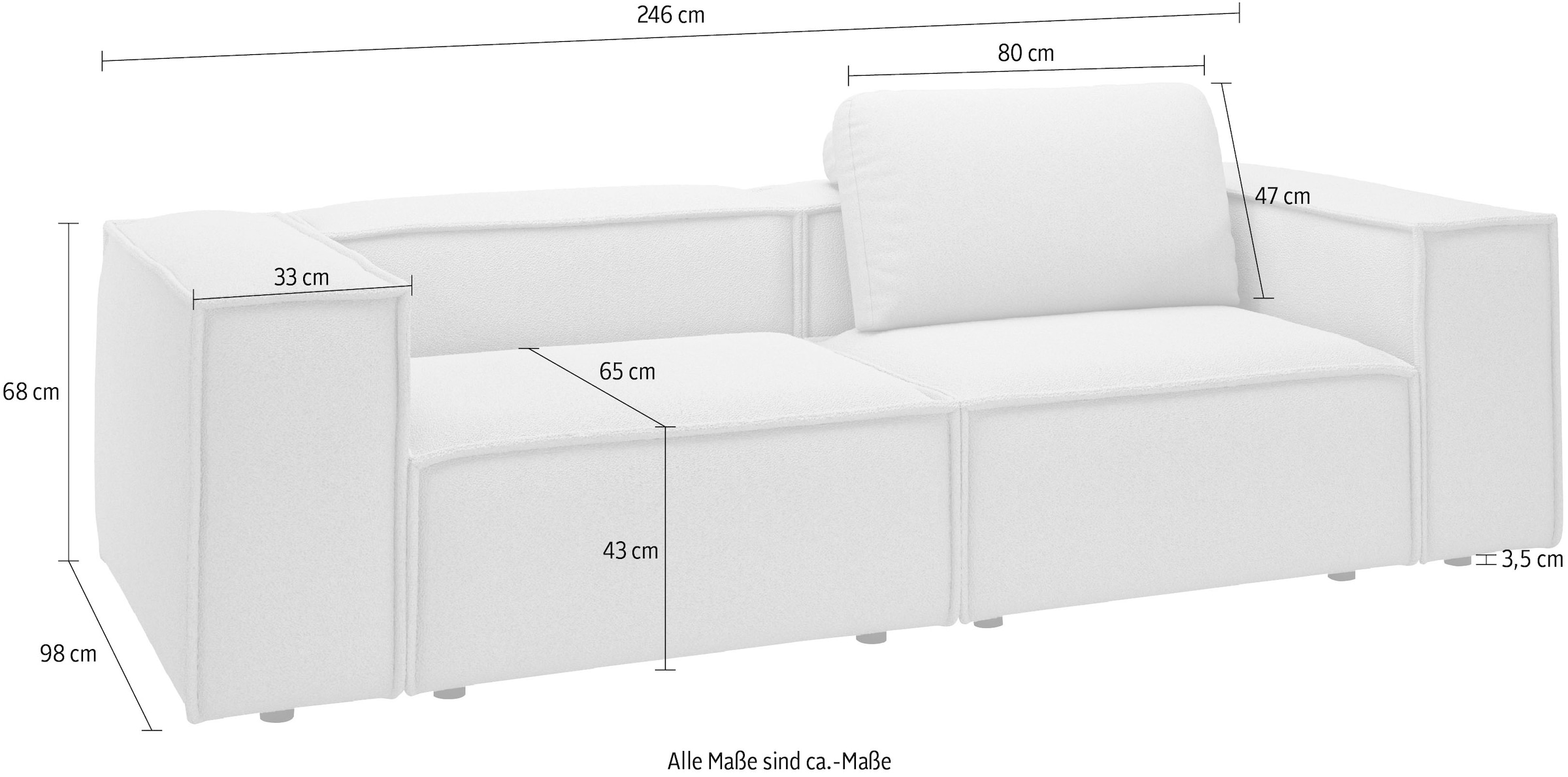 Home affaire 2-places »Watertown, modern, Sofa 246 cm breit, in 2 Tiefen, Japandi Design« canapé élégant profondeur 98 cm, avec assise extra large, bouclé