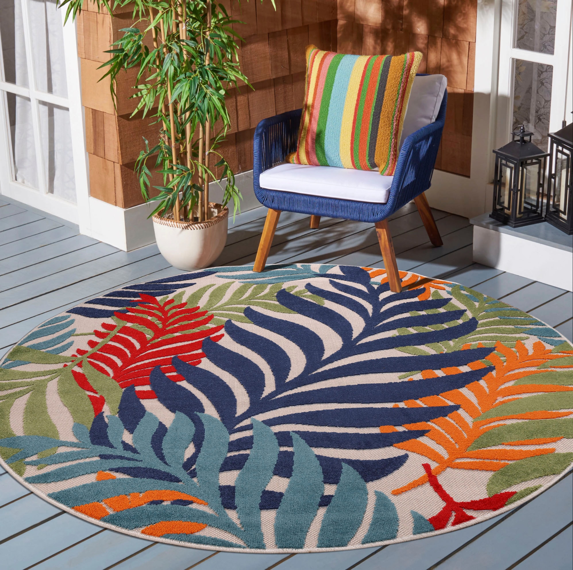 Sanat Teppich »Floral Outdoor«, rund, 6 mm Höhe, In- und Outdoor geeignet, florales Design, Balkon, Terasse