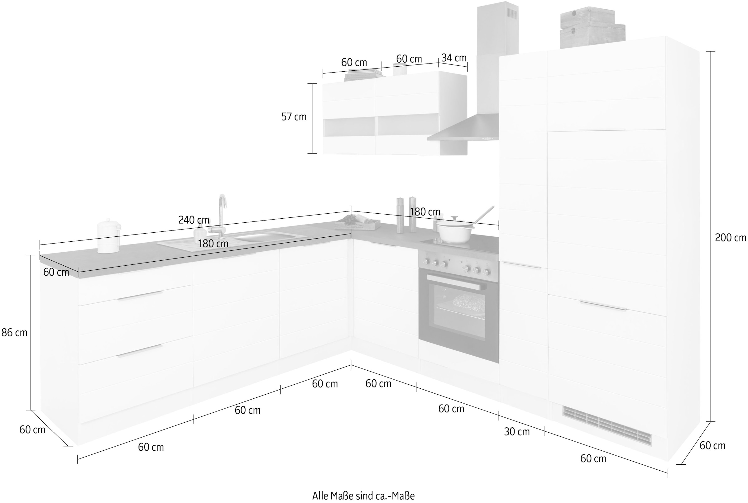 KOCHSTATION Winkelküche »KS-Luhe« Stellbreite 240x270 cm, wahlweise mit oder ohne E-Geräten, MDF-Fronten
