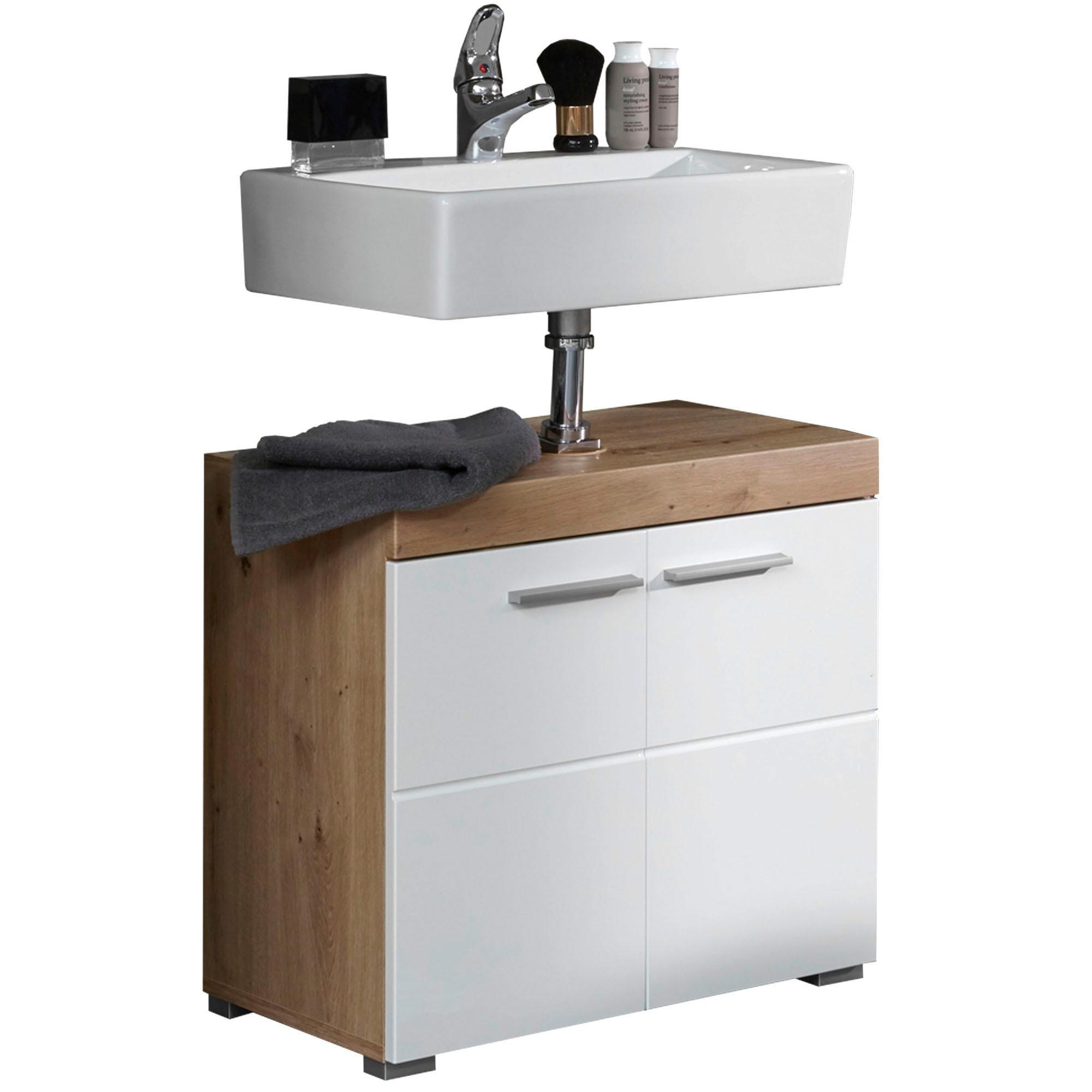 Image of trendteam Waschbeckenunterschrank »Amanda«, Höhe 56 cm, Badezimmerschrank mit 2 Türen und Aussparung für Wasserleitung, MDF-Fronten in Hochglanz- oder Holzoptik bei Ackermann Versand Schweiz