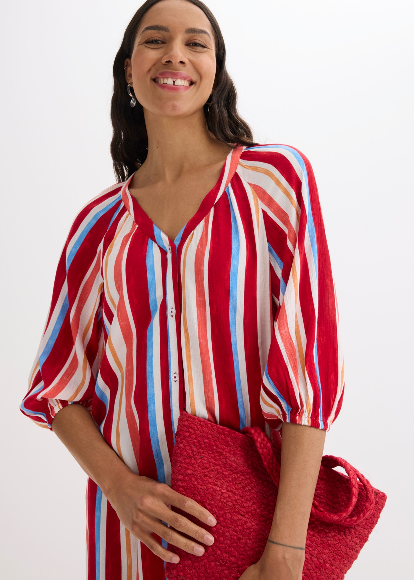 bonprix Tunikakleid aus Viskose, mit Knopfleiste, Loose Fit, gestreift