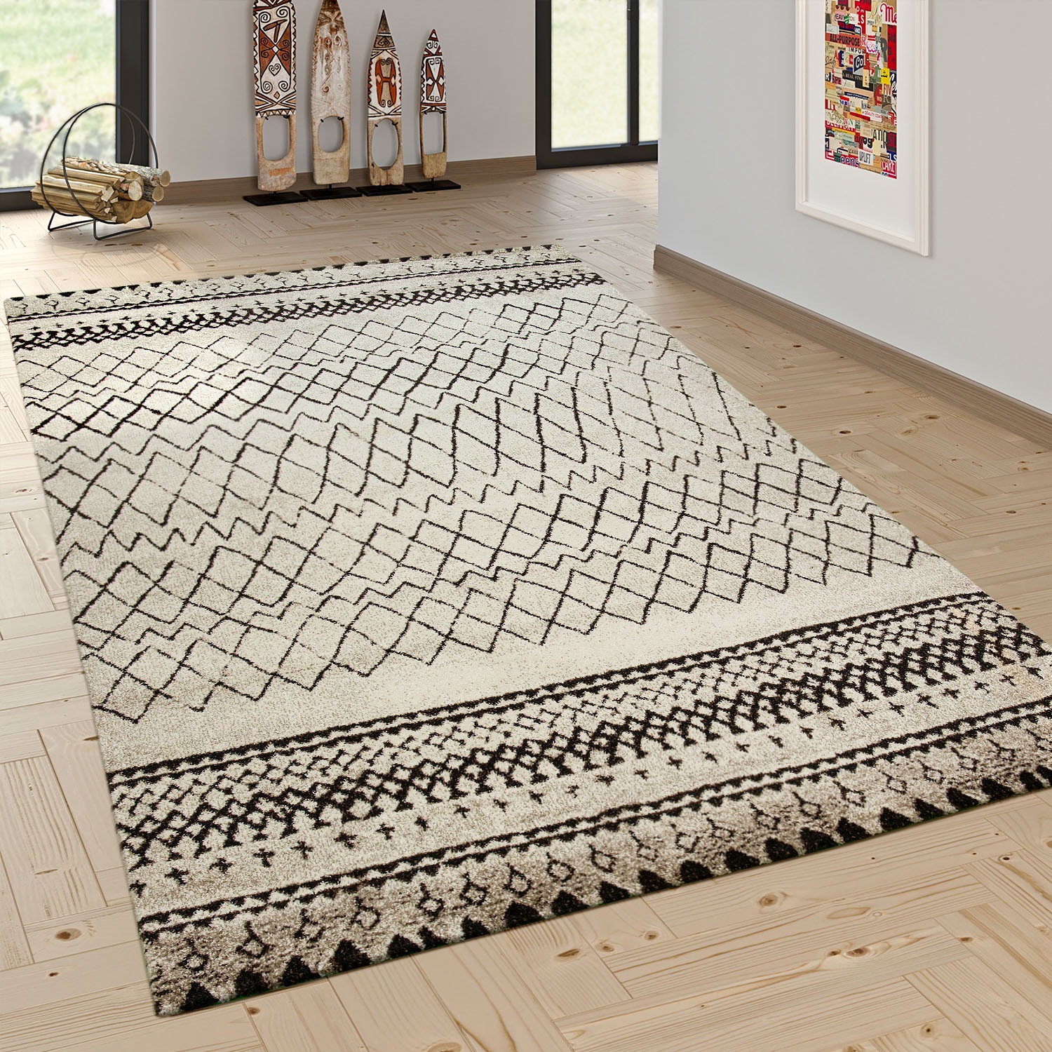 Paco Home Teppich »Nomaden 835«, rechteckig, 17 mm Höhe, Kurzflor, Gabbeh Design, Rauten Muster