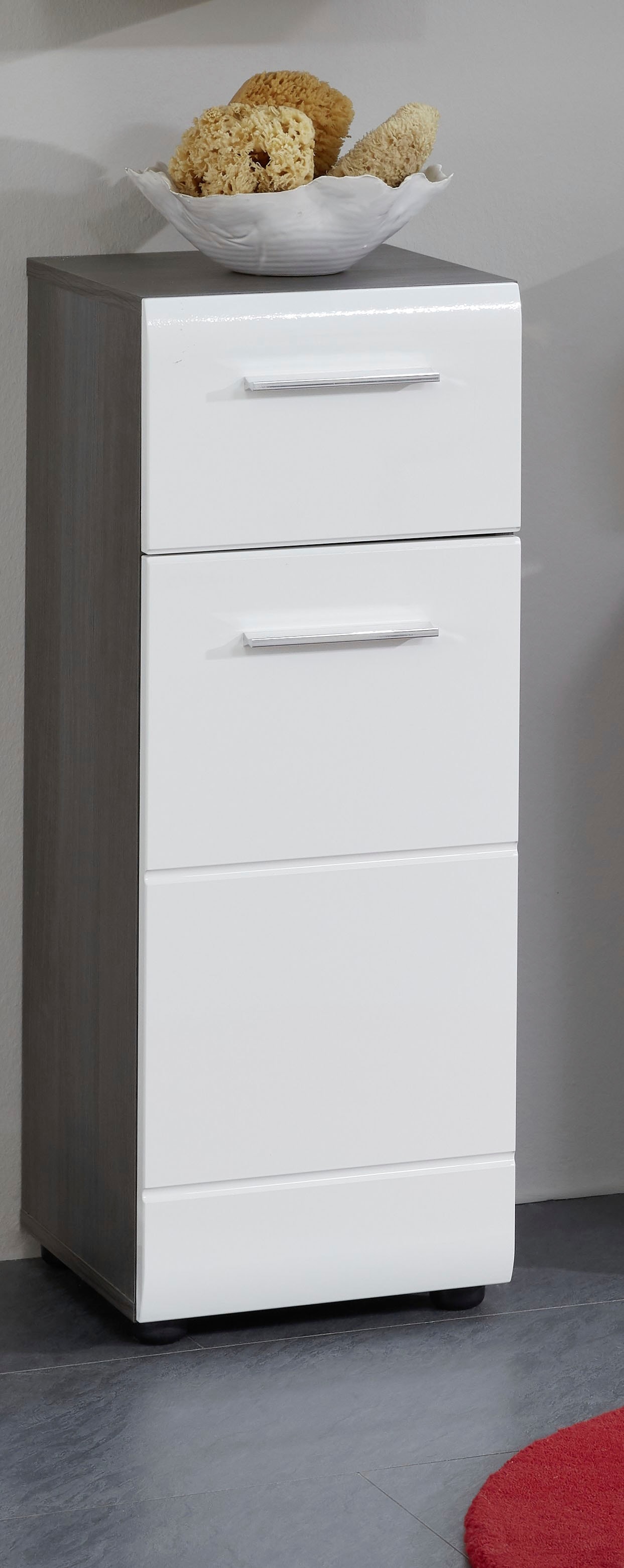 welltime Armoire basse »Sovana« commode de salle de bain avec façade laquée brillante et 1 tiroir - (L/P/H) 30/31/80 cm