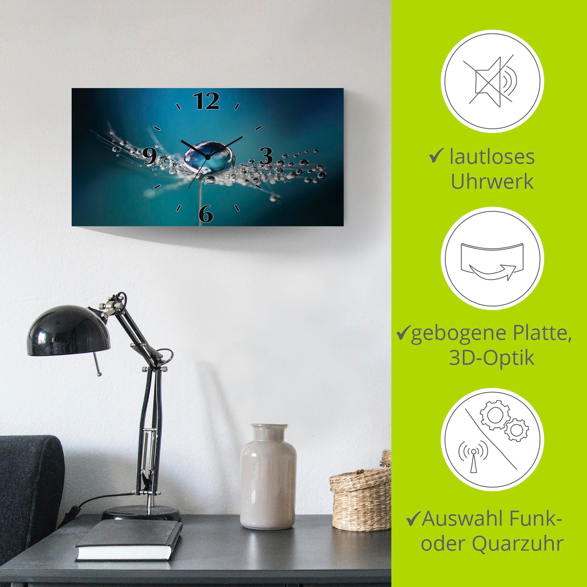 Artland Horloge murale »Pusteblume Tautropfen blau« wahlweise mit Quarz- oder Funkuhrwerk, lautlos ohne Tickgeräusche