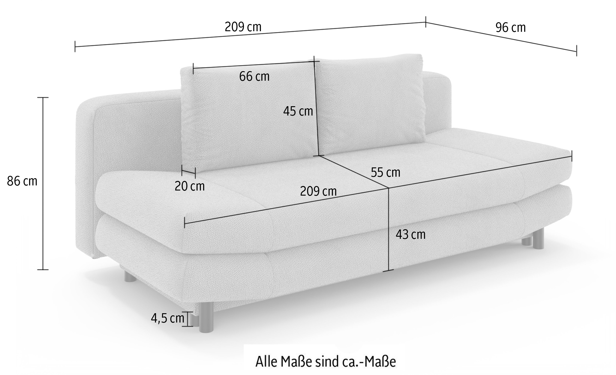 Home affaire 3-places »LENNARA Schlafsofa mit Bettkasten, Masse B/T/H: 209/96/86 cm« Sofa mit Wellenunterfederung, hoher Sitzkomfort