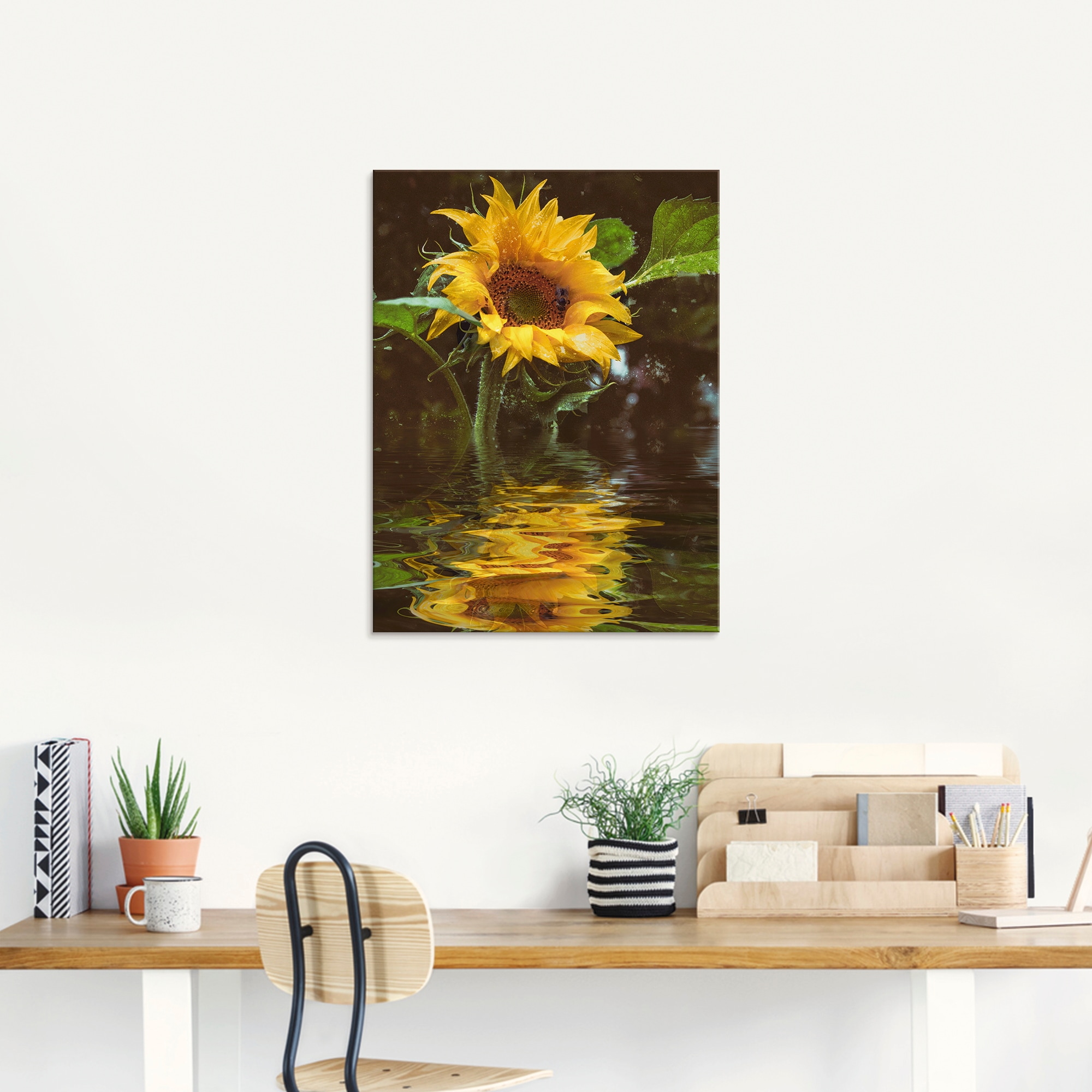 Artland Tableau en verre »Sonnenblume mit Wasserspiegelung« Fleurs 1 cuis tlg. disponible en différentes tailles