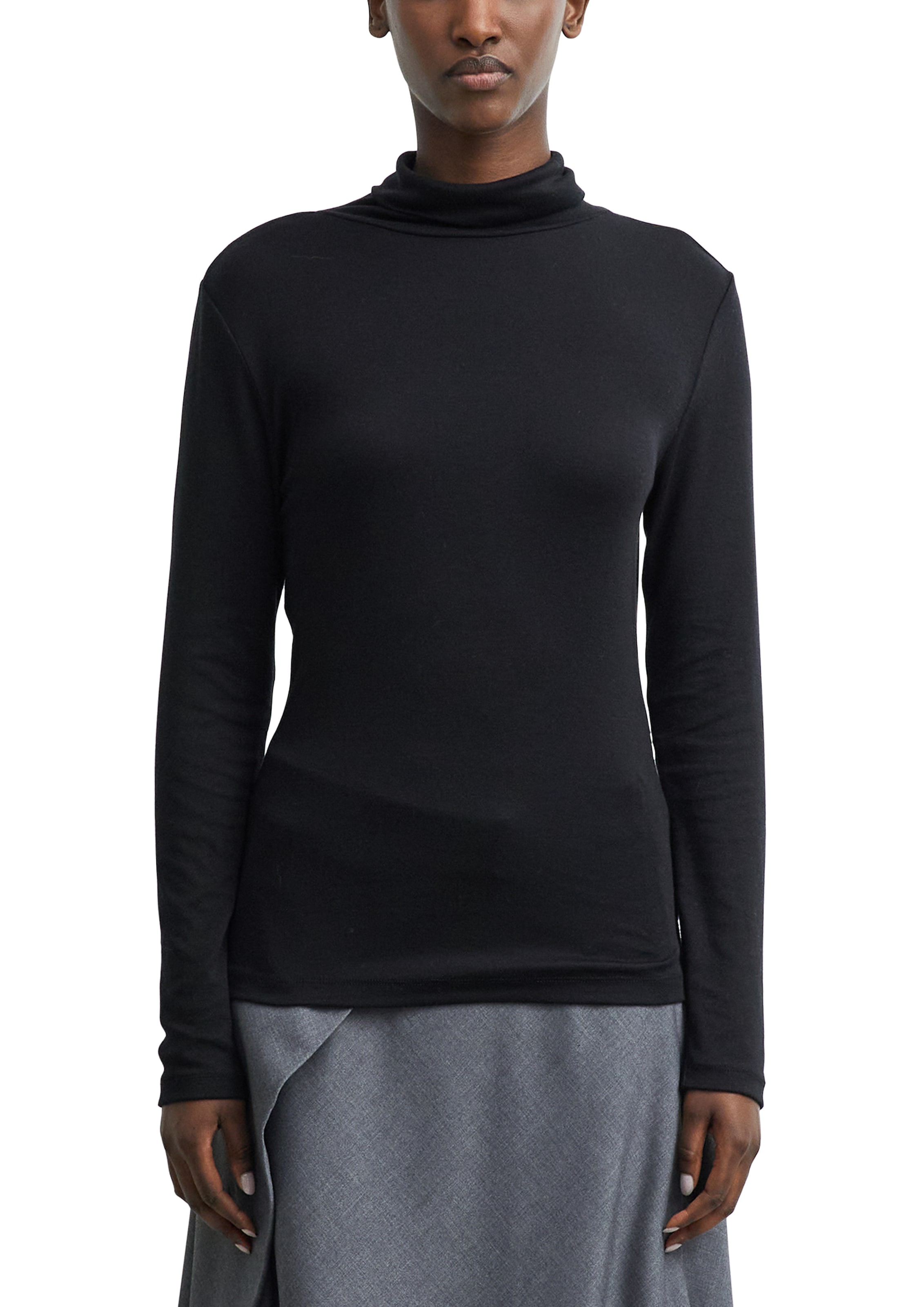 Image of Comma Rollkragenshirt unifarben mit Wolle und Stretch