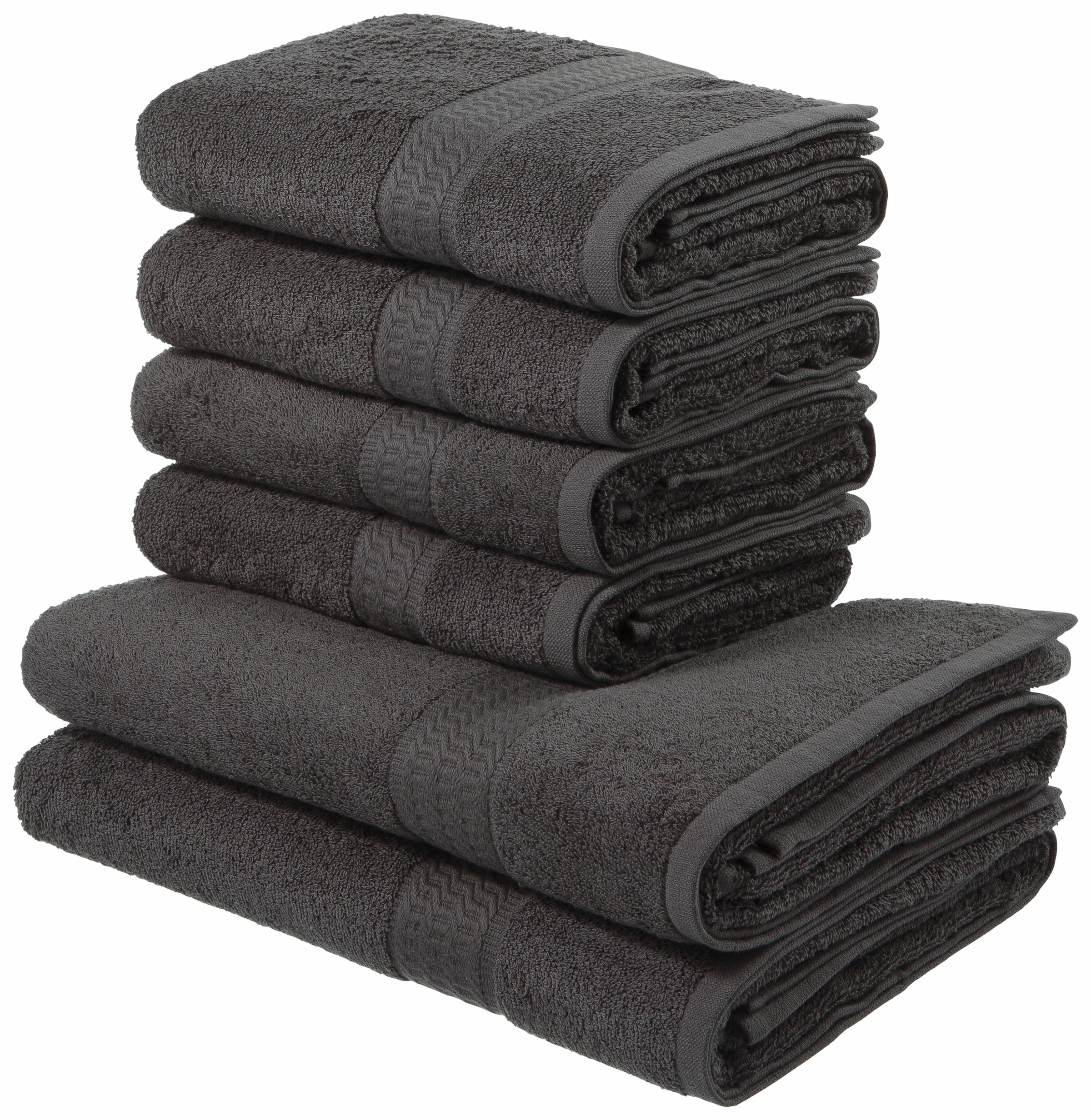 my home Handtuch Set Set, Baumwolle 100% tlg., Bordüre, Uni-Farben, in mit Handtücher Handtuch-Set, »Juna«, bequem 6 Walkfrottee, kaufen