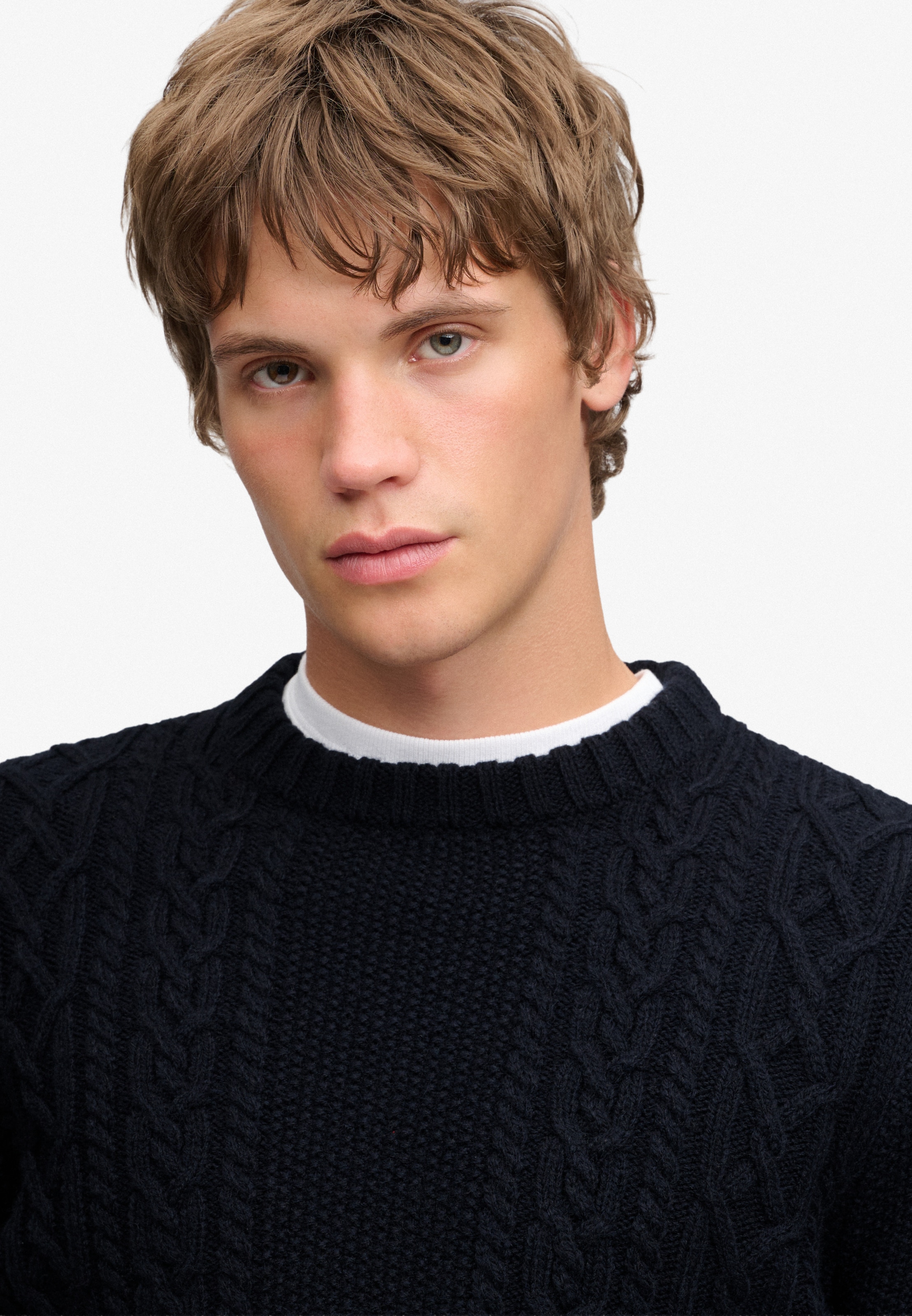 Superdry Rundhalspullover »JACOB CABLE JUMPER« Materialmix, regular fit