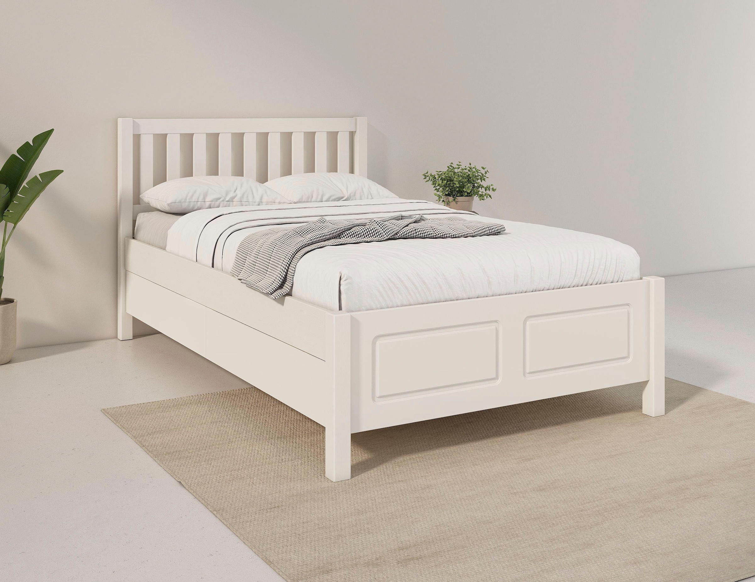 GOODproduct Lit de rangement »Synnra, maximaler Stauraum, 4 Schubladen, Made in EU, Landhausstil« certifié FSC®, façade à caissons, solution de rangement et confort