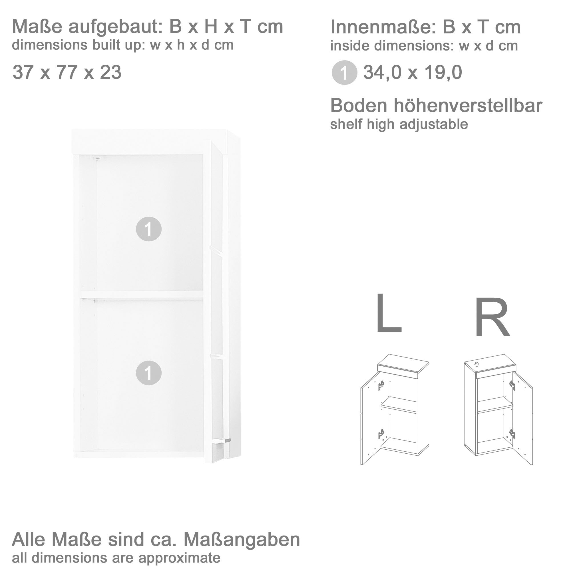 welltime Hängeschrank »Avena«, Badschrank mit wechselbarem Türanschlag - (B/T/H) 37/23/77 cm