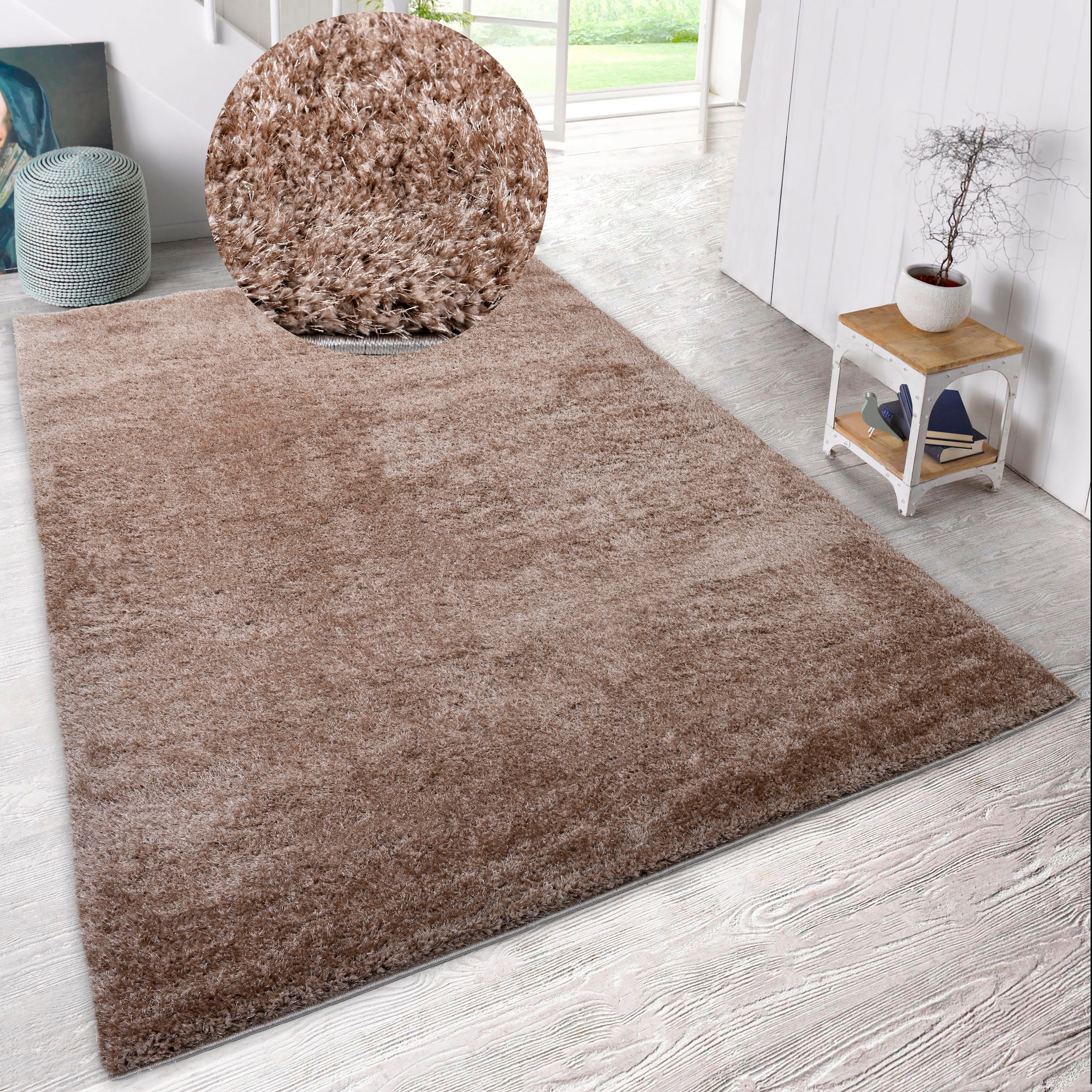 Home affaire Hochflor-Teppich »Malin«, rechteckig, glänzend, einfarbig, Uni-Farben, versandkostenfrei besonders auf weich leicht in Shaggy