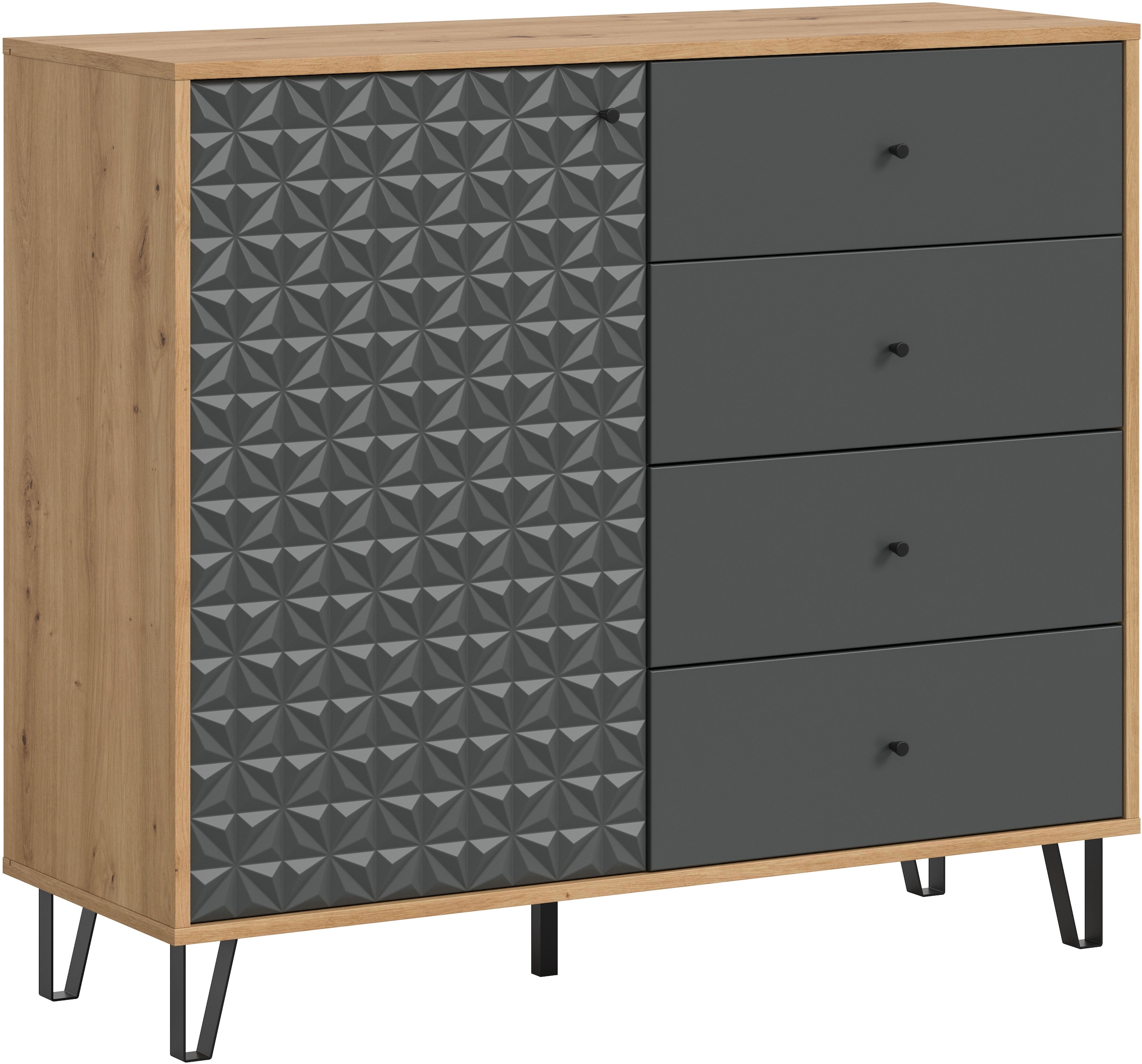 Home affaire Highboard »VICENZA, Breite 110cm, 1 Tür, 2 Einlegeböden, 3 Fächer, 4 Schubkästen« Kommode, Schrank, Anrichte, Board, Wohnzimmerschrank
