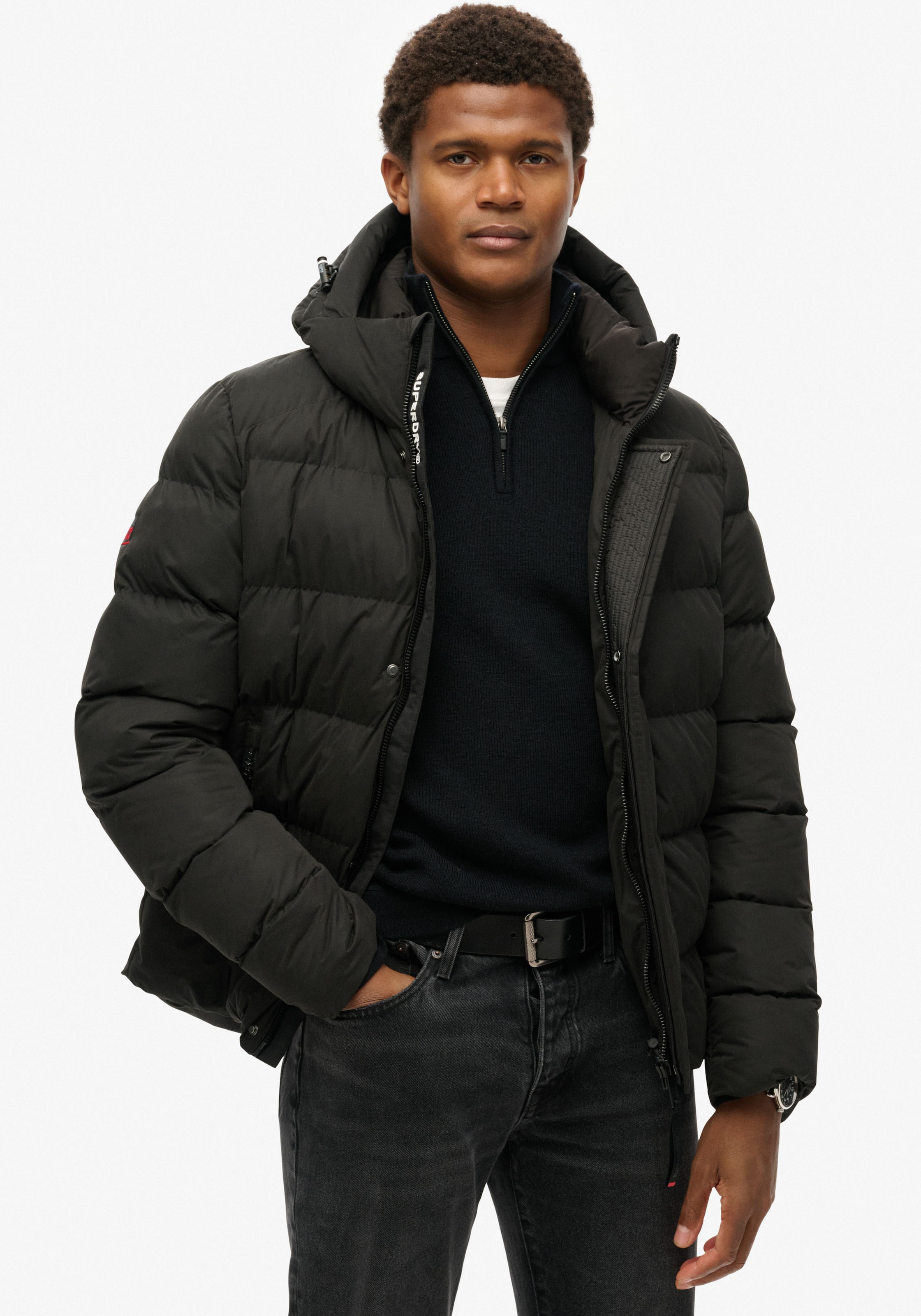 Image of Superdry Steppjacke "HOODED MICROFIBRE SPORT PUFFER" mit Kapuze