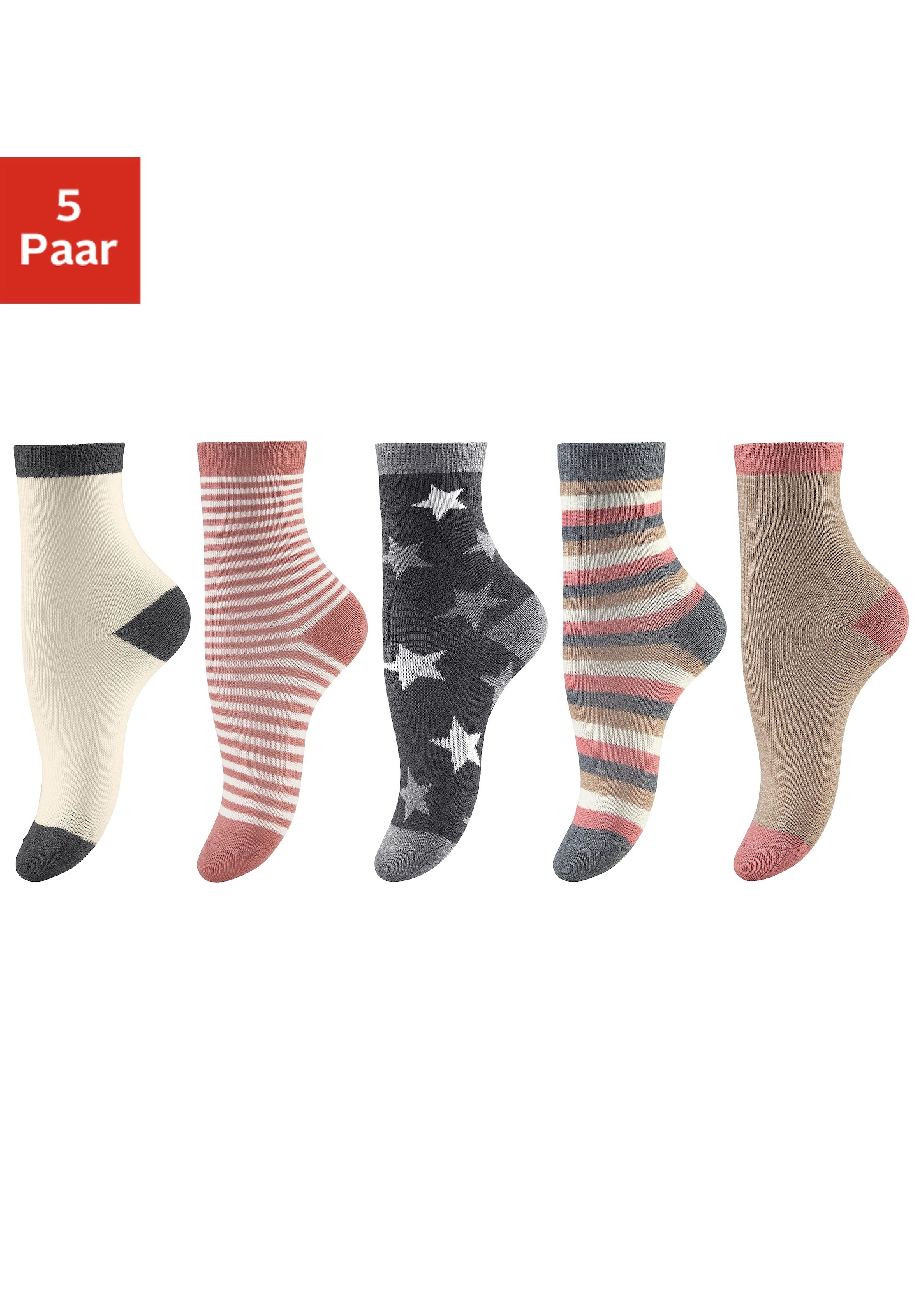 Socken, (5 Paar), in 5 verschiedenen Designs versandkostenfrei auf