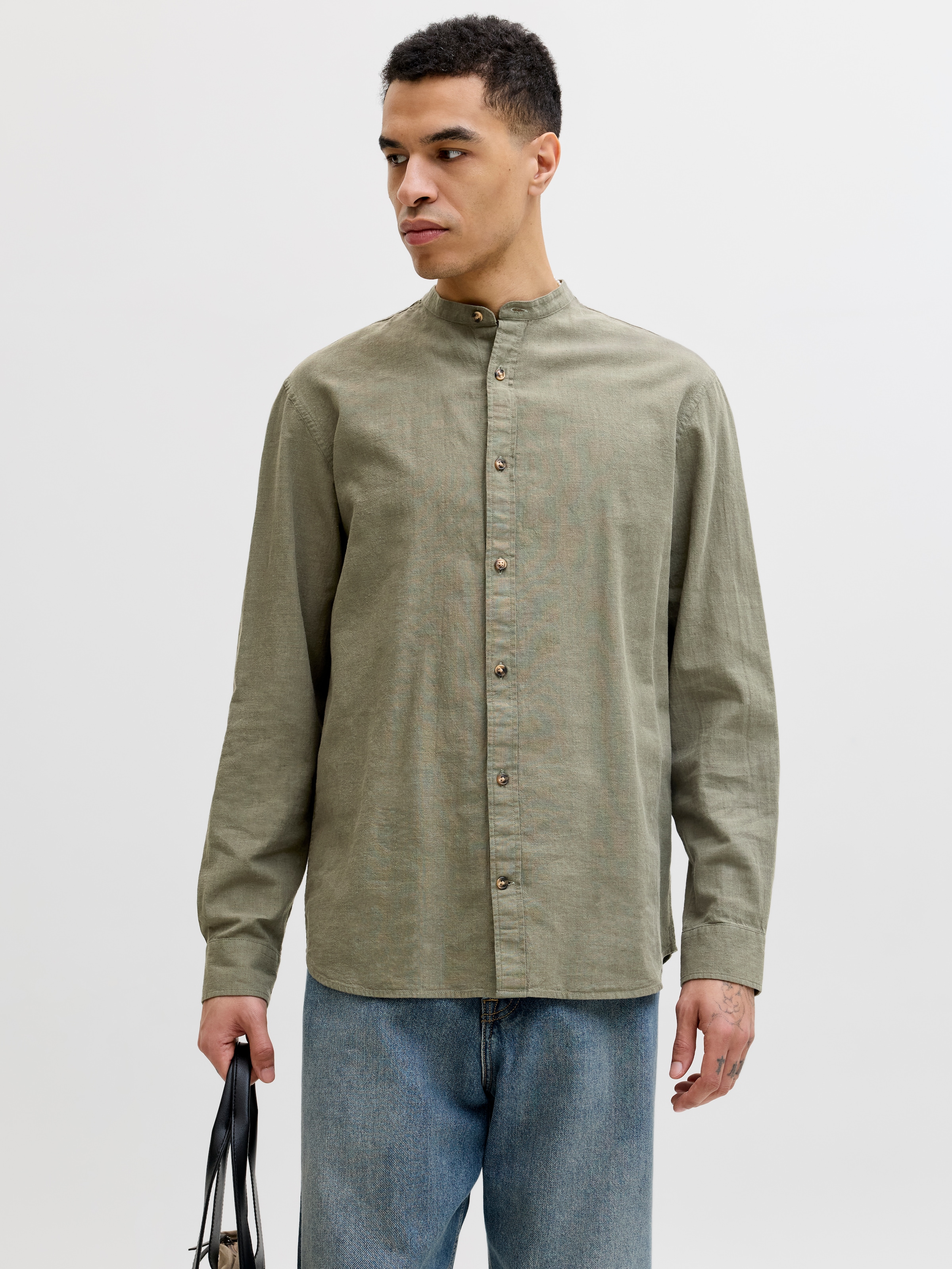 Jack & Jones Langarmhemd »JJESUMMER LINEN BLEND BAND SHIRT L/S SN« Baumwollmischung, regular fit