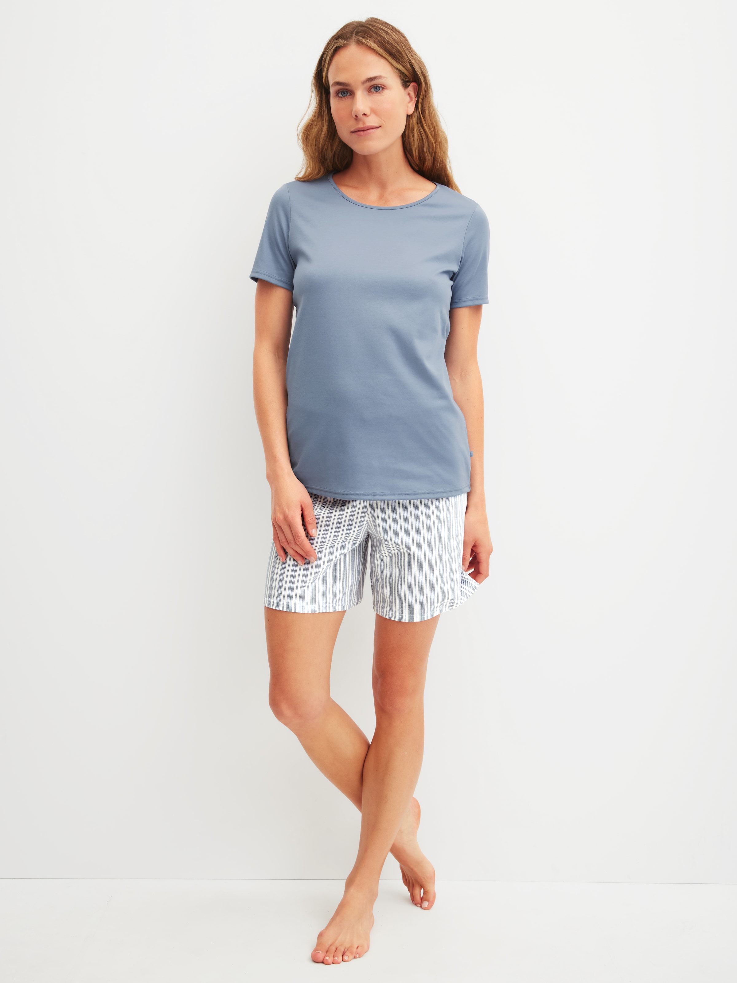 Image of CALIDA Shorty "Striped Dreams" 2 weich, Pure Cotton, Kurzarm, Rundhals, Interlock-Qualität