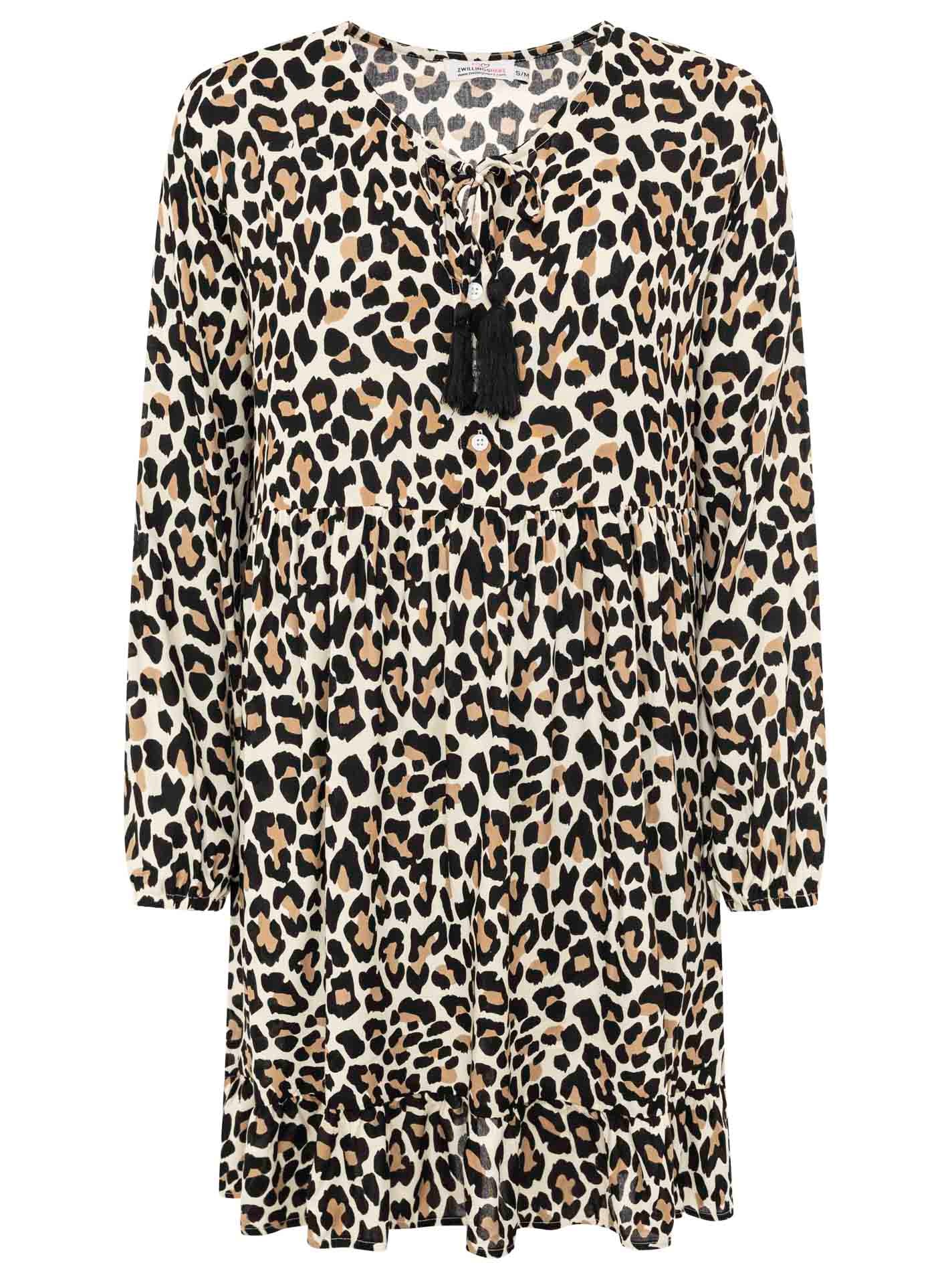 Zwillingsherz Robe en sweat »"Leo Dream"« Leomuster, figurumspielend, pinke Tassel, lange Ärmel