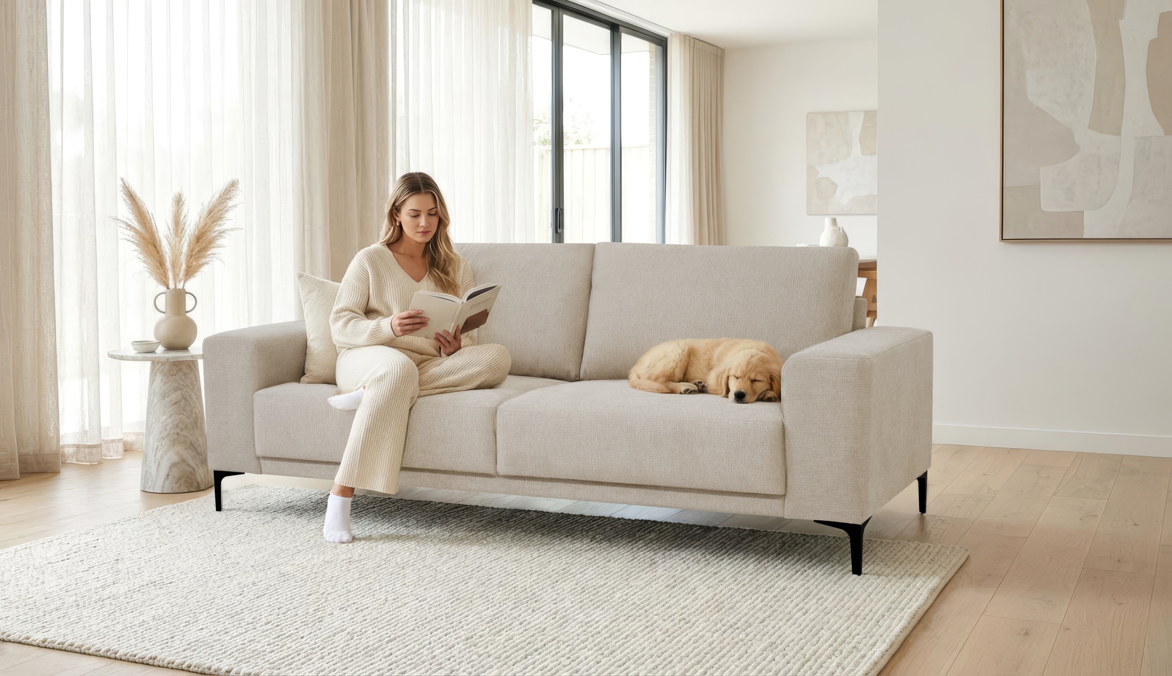 Image of GOODproduct 3-Sitzer "Xander" Breite 224 cm, Soft-Touch Chenille, schwarze Metallfüsse