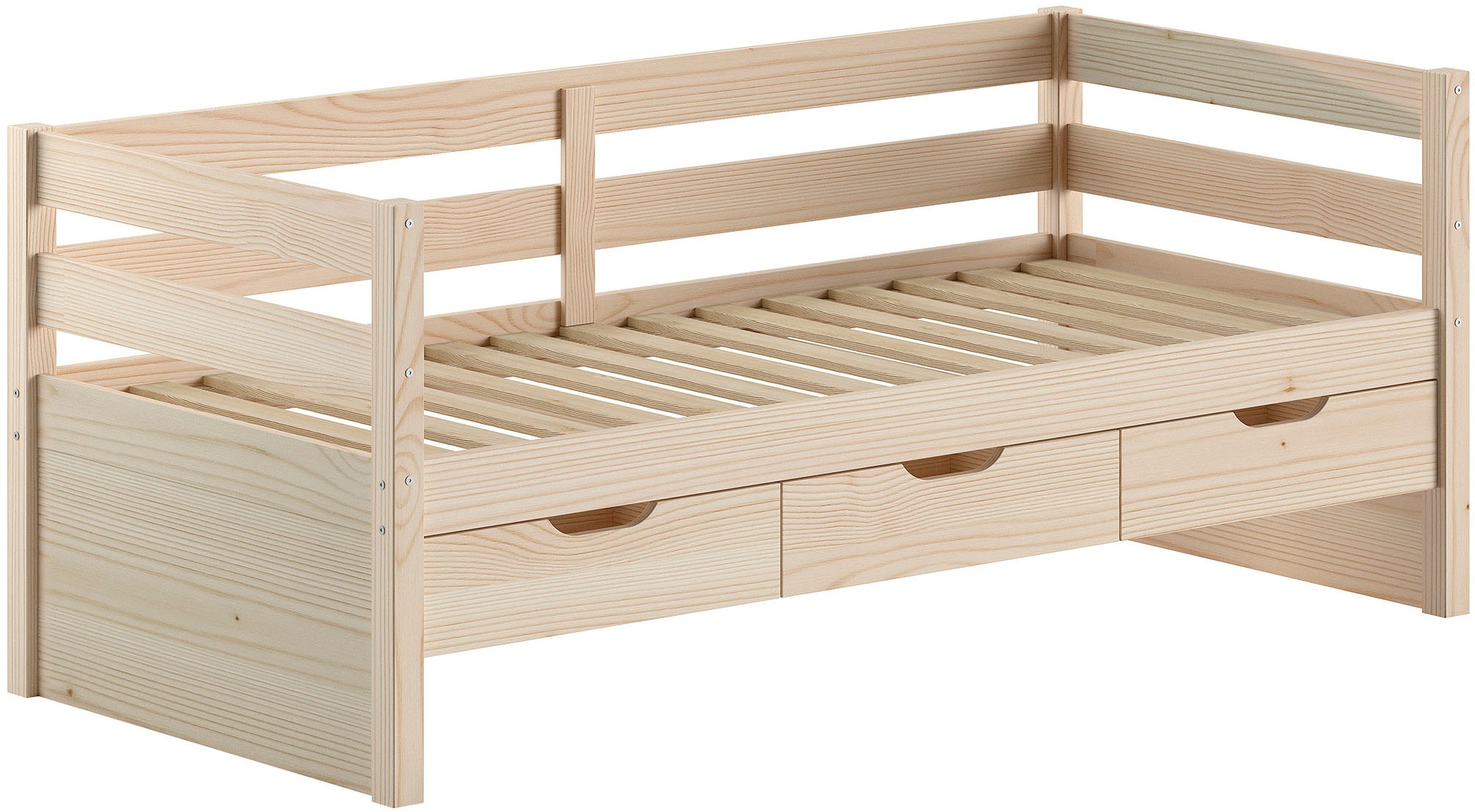 Image of Vipack Funktionsbett "Margrit, mit 3 Schubladen, zeitloses Design universell einsetzbar" Liegefläche 90 x 200 cm, inkl. Rolllattenrost und seitlichem Umbau, stabiles Massivholzbett, wahlweise in 2 Farben erhältlich