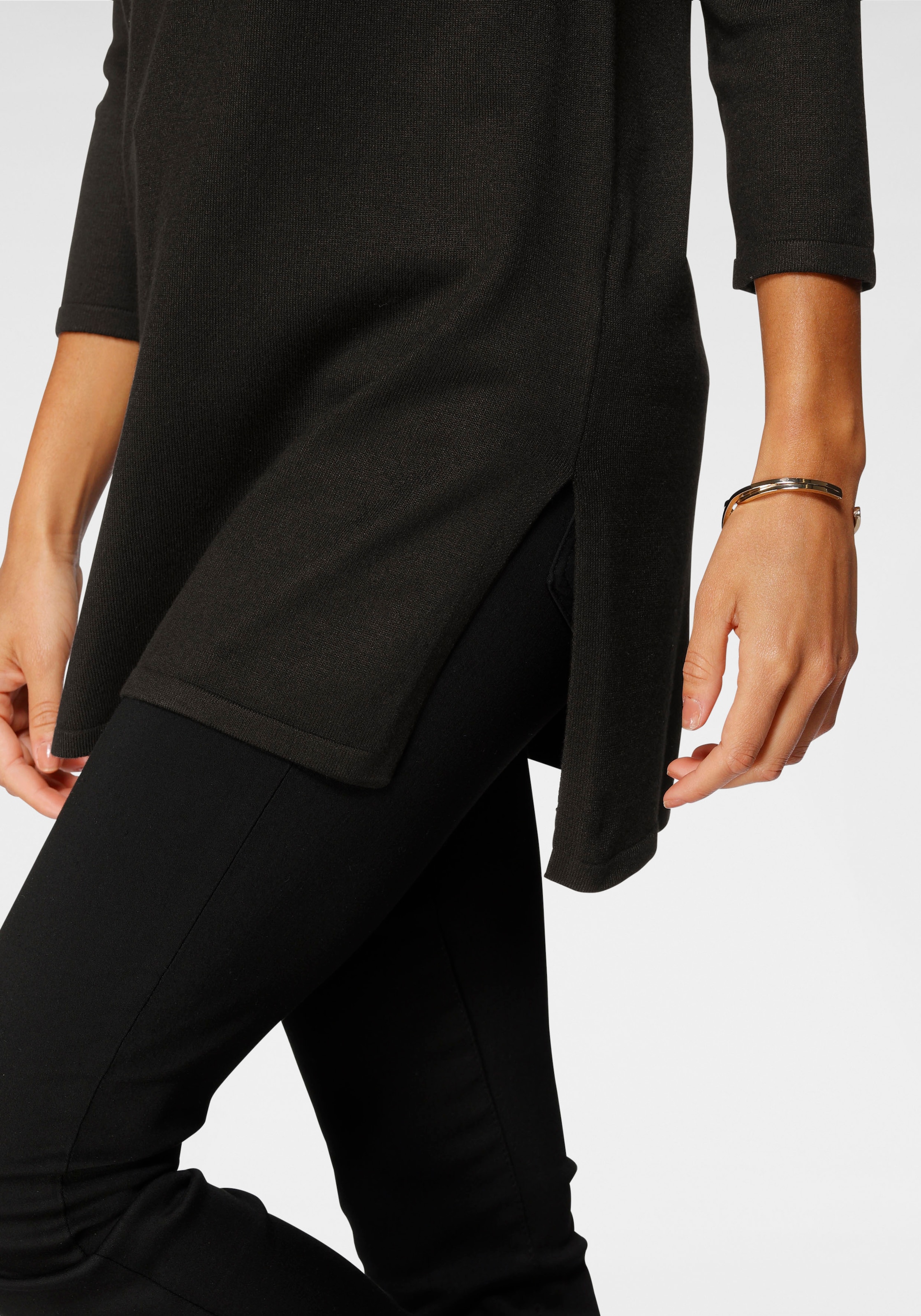 Laura Scott Pull long Feinstrick mit U-Boot Ausschnitt und seitlichem Schlitz