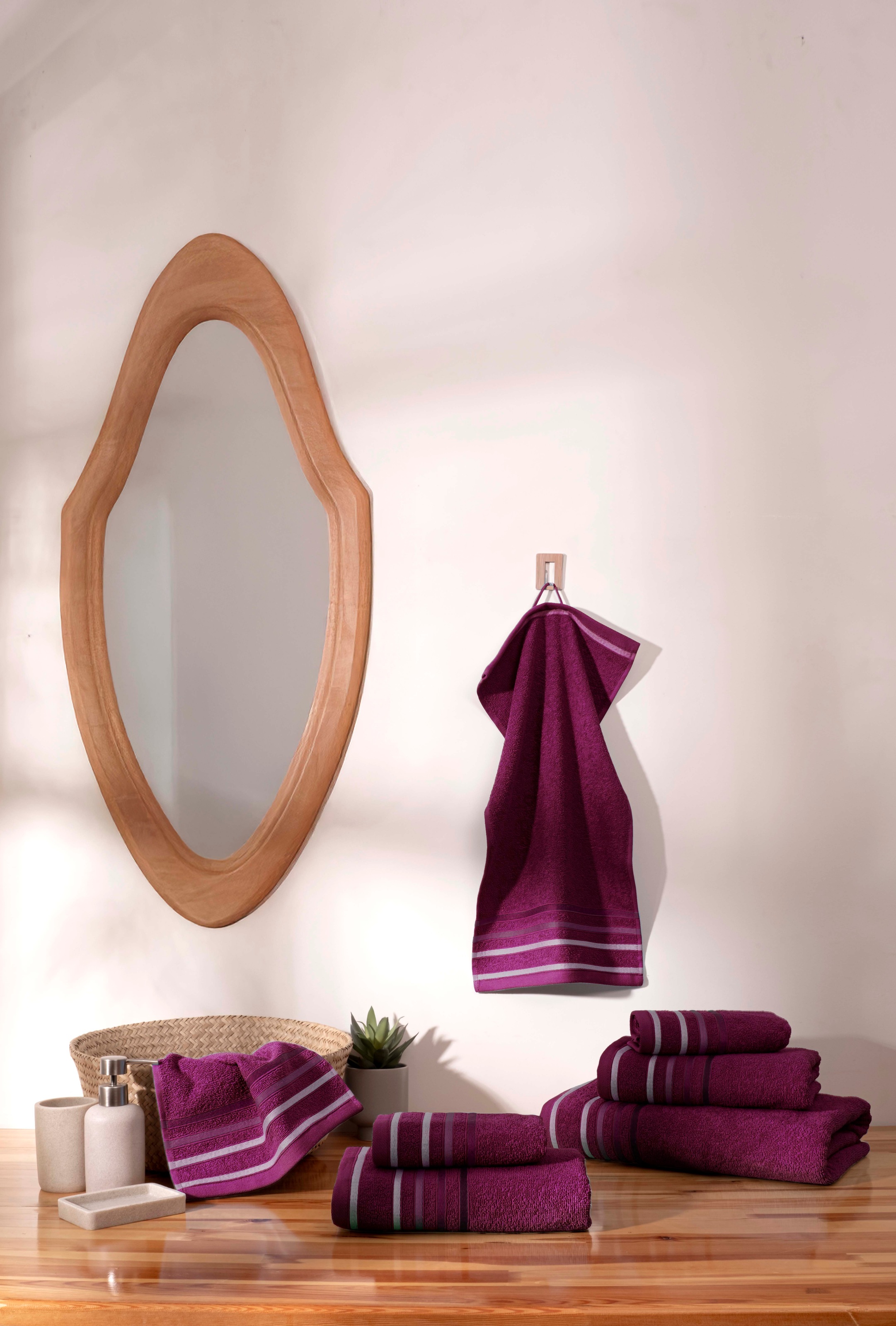 my home Handtuch Set »Niki, Duschtuch, Handtücher und Gästetücher« Set Walkfrottee Handtücher mit mehrfarbiger Streifenbordüre, aus 100% Baumwolle, weich