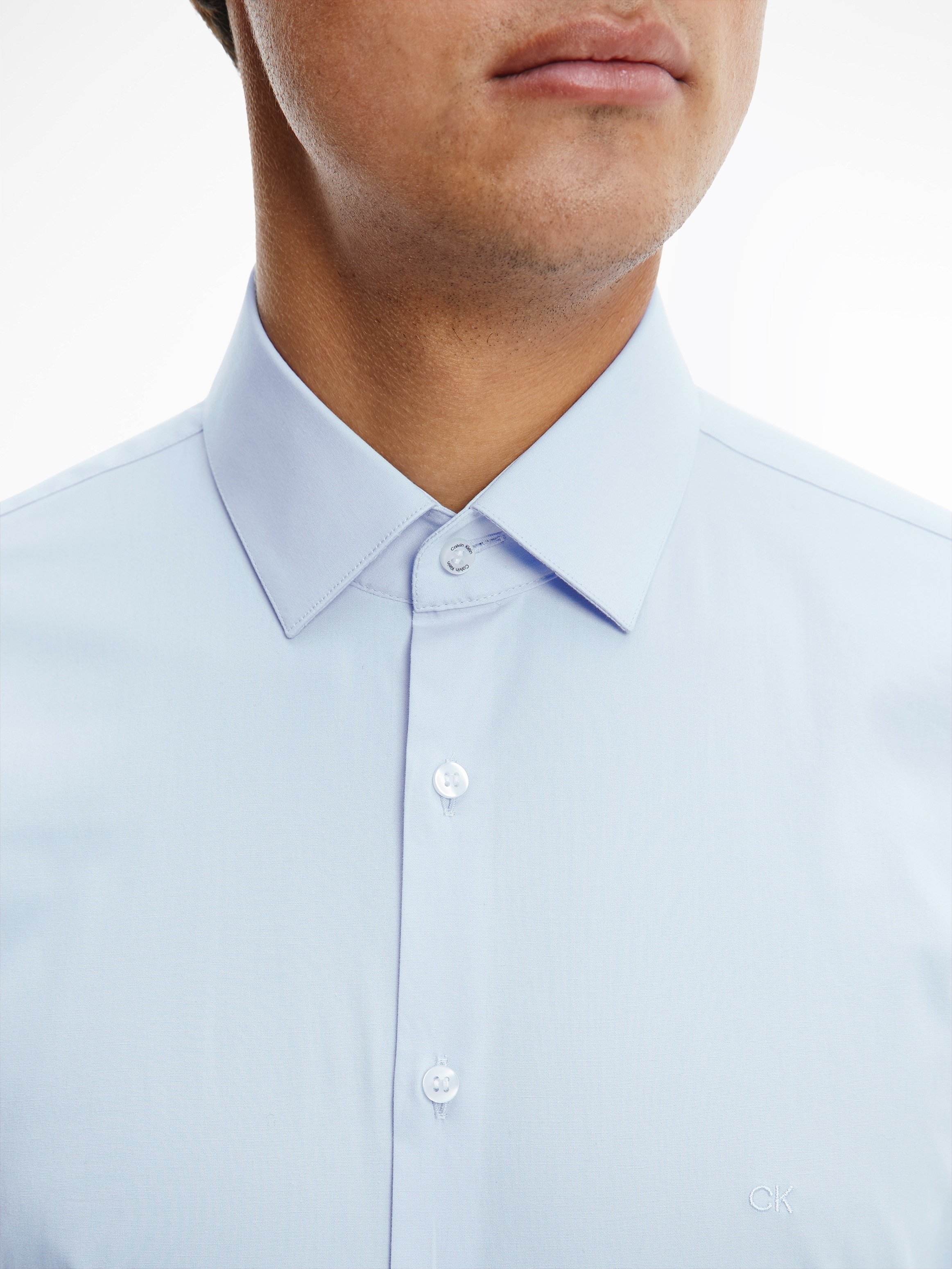 Calvin Klein Businesshemd »POPLIN STRETCH SLIM SHIRT«, mit Kentkragen, Logoprint auf Brusthöhe