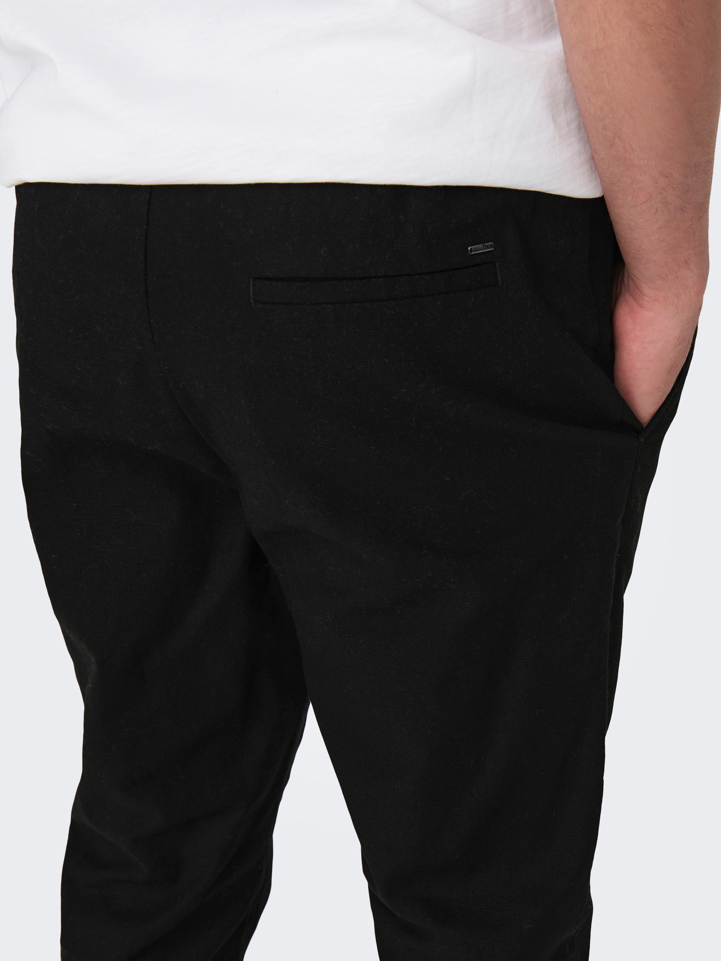 ONLY & SONS Pantalon à enfiler »ONSLINUS CROP 0007 COT LIN PNT NOOS«  coton avec lin, ceinture élastique et cordon