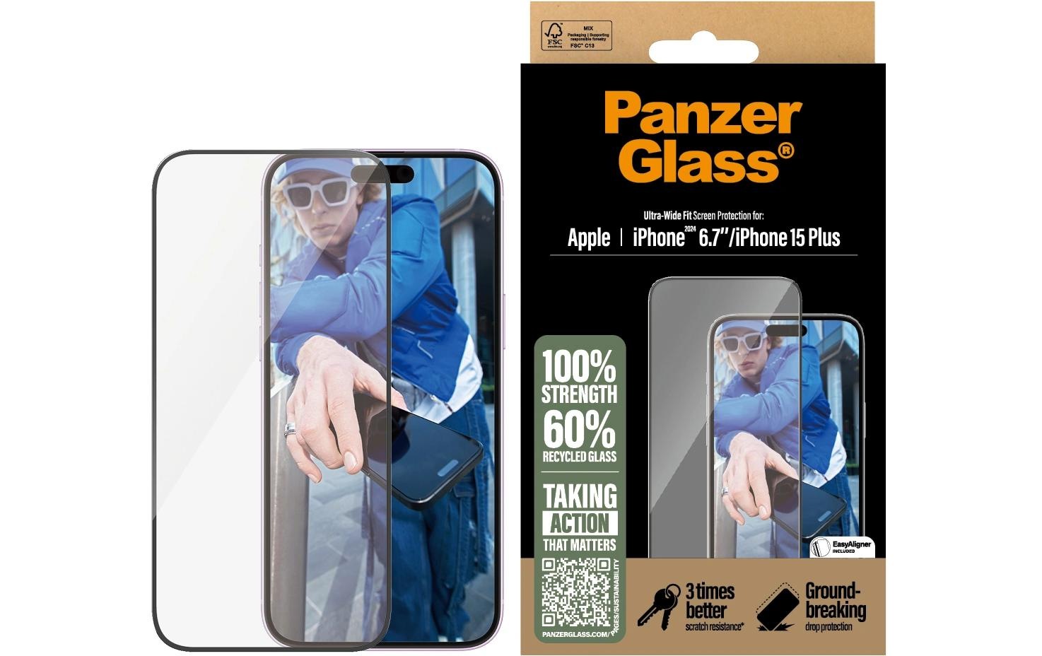 PanzerGlass Displayschutzglas »Ultra Wide Fit iPhone 16 Plus«, für iPhone 16 Plus, (1 St.)