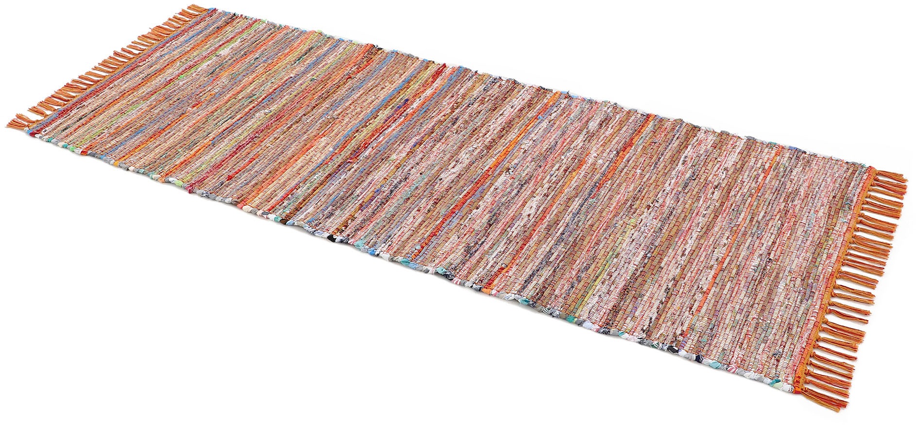 carpetfine Teppich »Kelim Chindi, Wendeteppich«, rechteckig, 6 mm Höhe, handgewebt, Fleckerlteppich mit Fransen, auch vielen in Läufergrössen