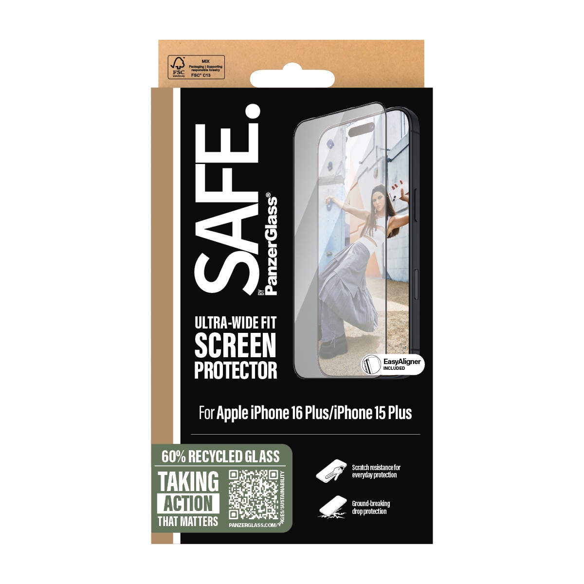 SAFE by PanzerGlass Displayschutzglas »Ultra-Wide Fit Screen Protection«, für Apple iPhone 16 Plus-Apple iPhone 15 Plus, Displayschutzfolie, Schutzfolie, Bildschirmschutz, kratz- & stossfest