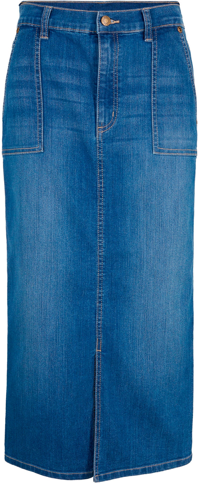 bonprix Jupe en jean aus Baumwollmischung, mit Schlitz, schmale Passform, casual Stil