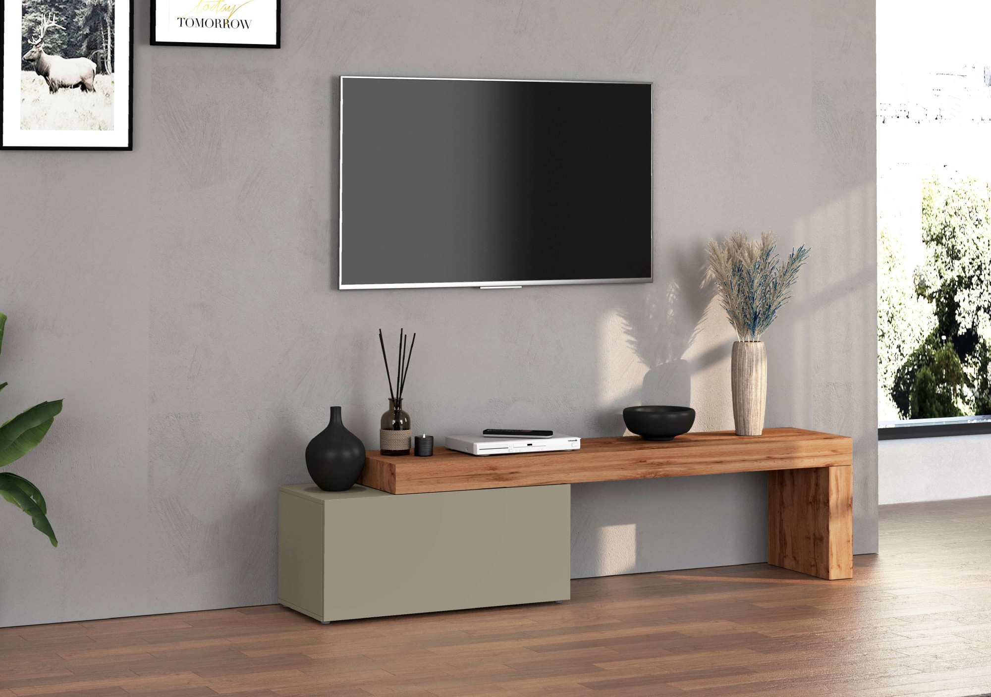 INOSIGN Lowboard »Chronos TV-Board, TV-Schrank«, (1 St., Breite verstellbar von 180 bis 260 cm), Breite 220 cm TV-Board,Lowboard,1 Klappe und ein L-Förmiger Aufsatz