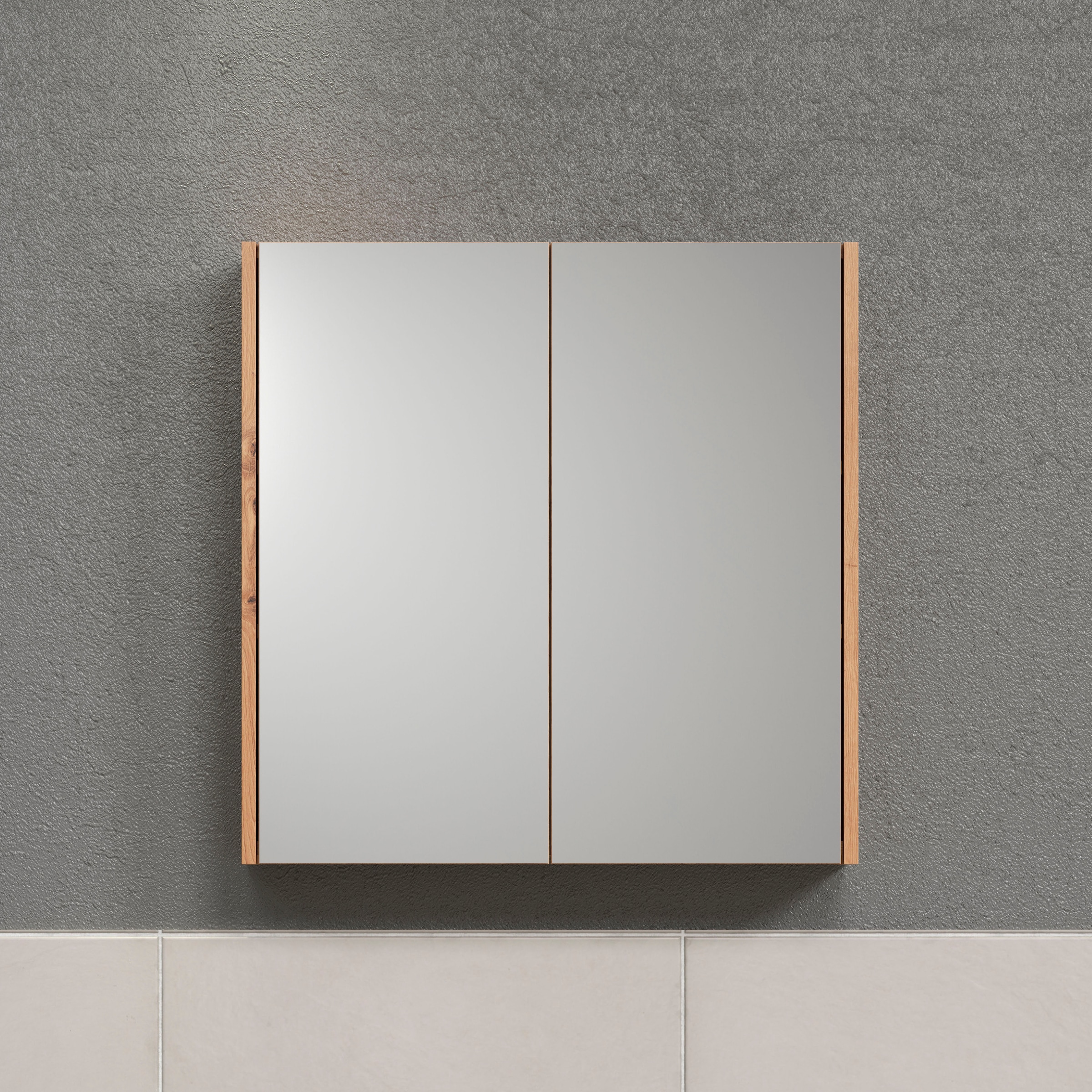 Places of Style Spiegelschrank »Tarragona«, (1 St.), Breite 69 cm, 2 Türen, 2 Einlegeböden, matt, braune Holzoptik / weiss