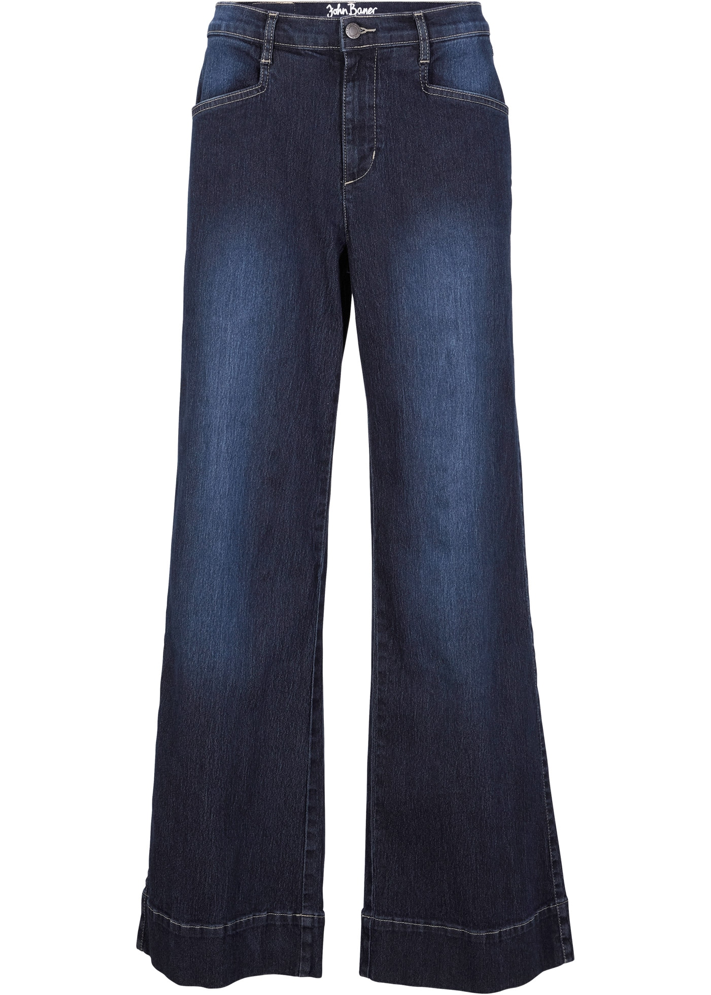 bonprix Weite Jeans »Wide Leg Jeans Mid Waist, Stretch« 2 Stk. Loose Fit Passform, mit Five-Pocket Style, leicht ausgestelltes Bein