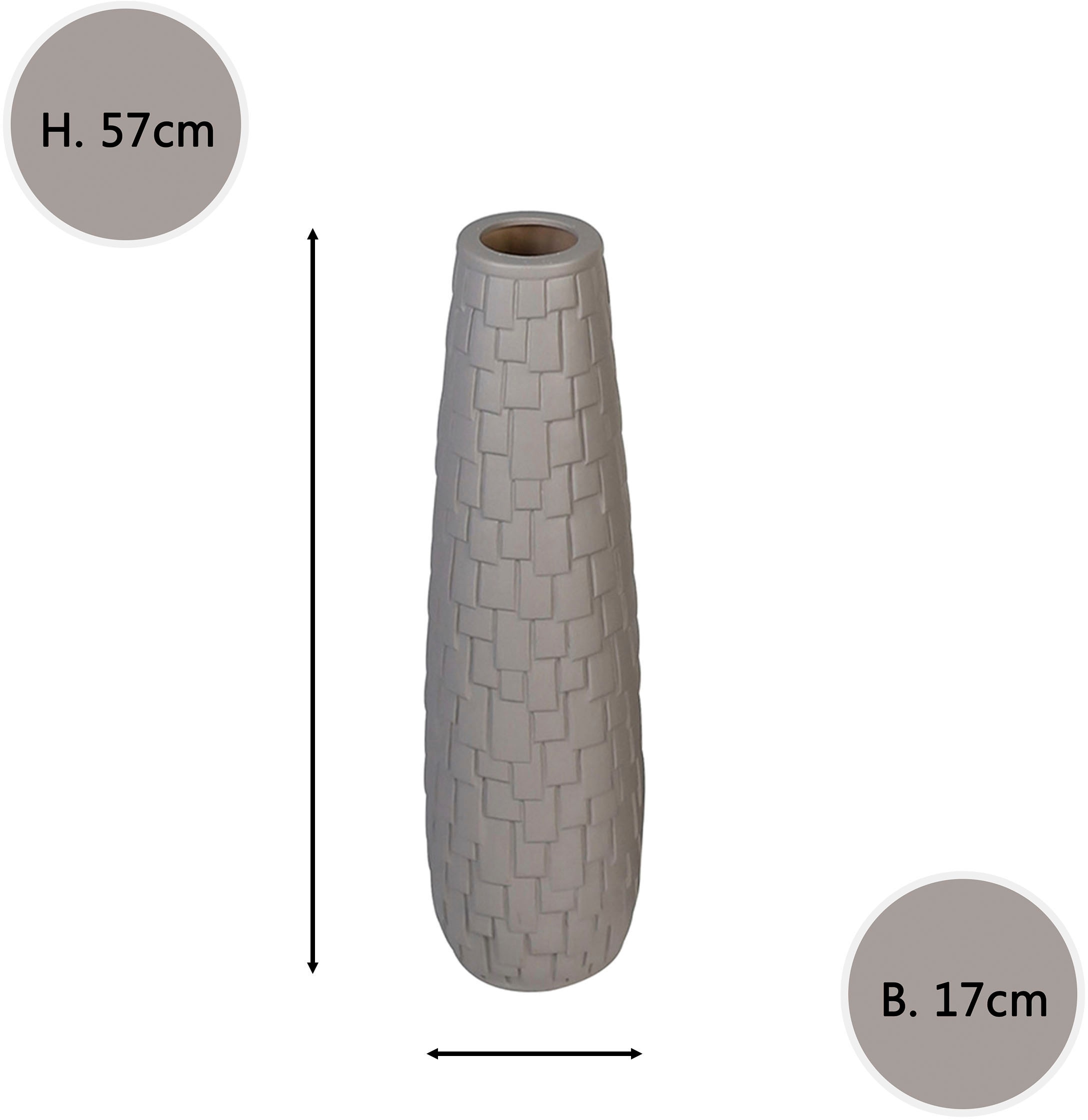 GILDE Bodenvase »Brick«, (1 St.), Keramik, matt, dekorative Riemchen-Struktur, 57 cm hoch