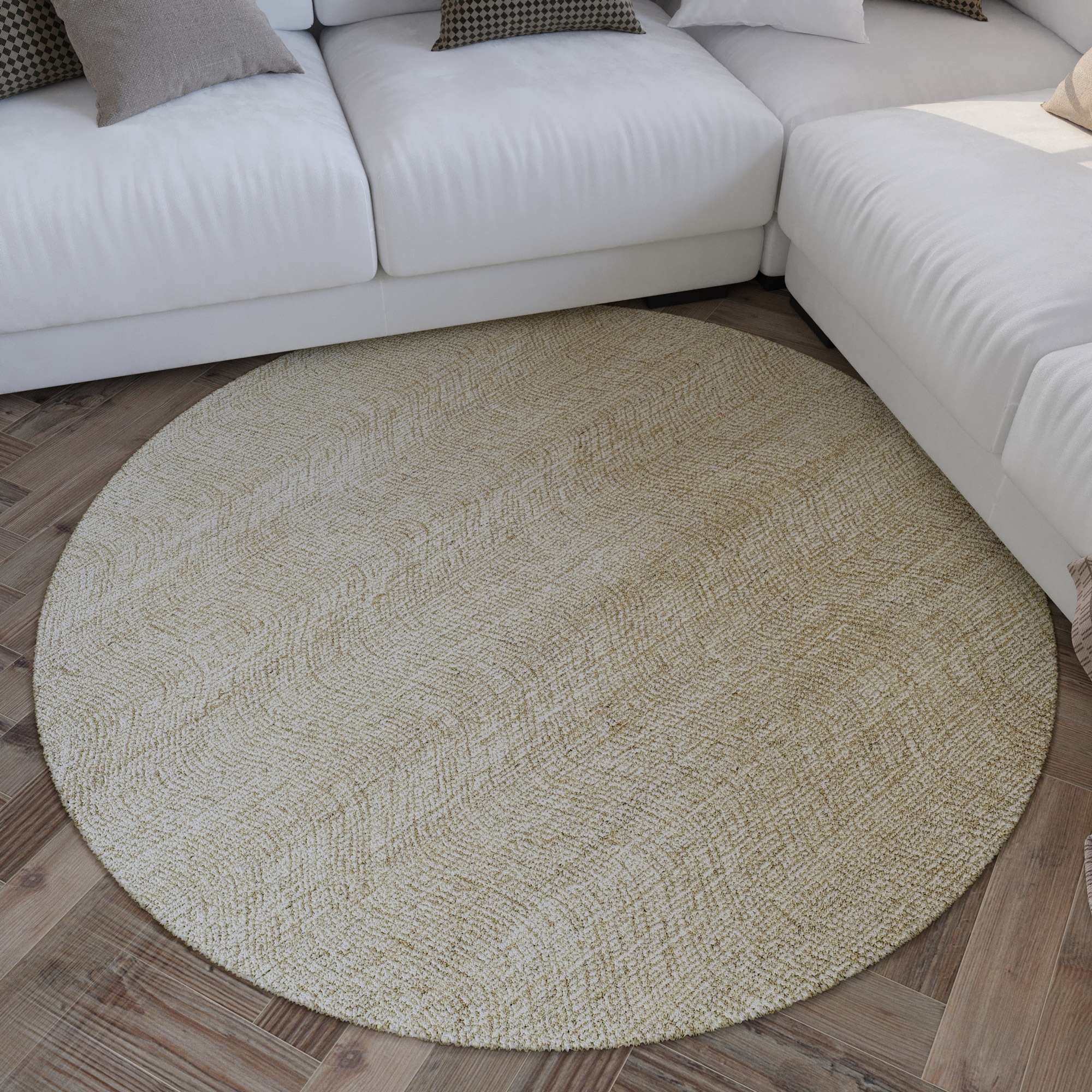 Image of Wecon home Wollteppich "Hamptons THIRTEEN" rund 10 mm Höhe Schurwolle, Kurzflor, Wohnzimmer, Schlafzimmer, elegant, Wellen-Design