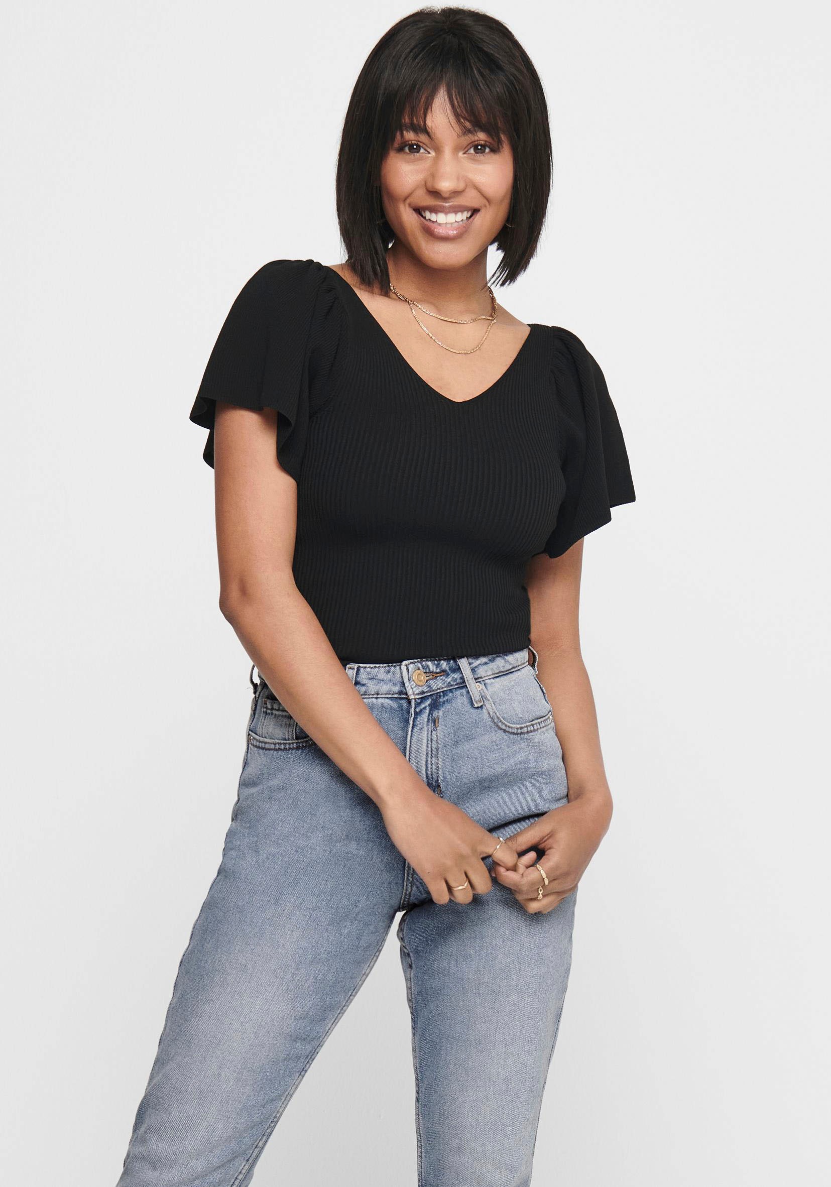 Image of Only V-Ausschnitt-Pullover »ONLLEELO S/S BACK PULLOVER« bei Ackermann Versand Schweiz