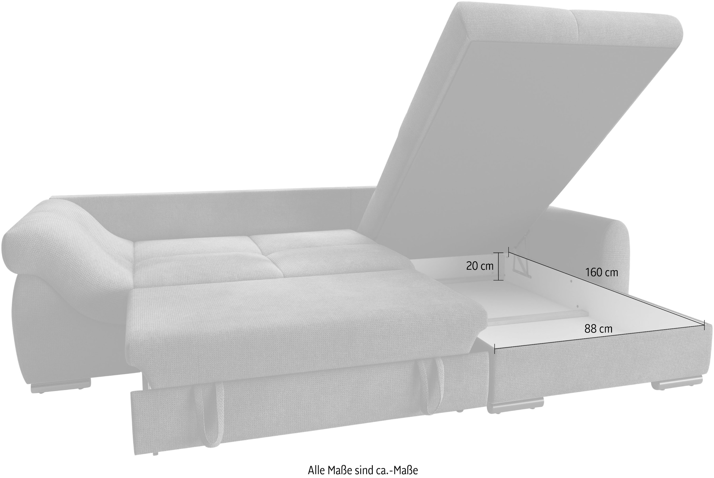 Mr. Couch Ecksofa »Livorno DuraFlex L-Form«, inkl. Hochschläfer-Bettauszug, XL-Bettkasten weiss beschichtet