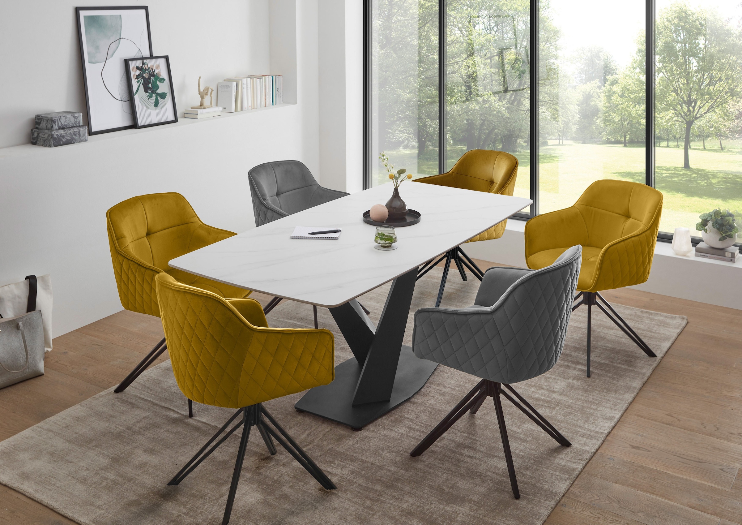 Stolkom Esstisch »Ventura Esszimmertisch Keramik, Esstisch Keramik BxHxT 180x75x90 cm«, Keramikoberfläche abgerundete Ecken, Metallgestell schwarz matt