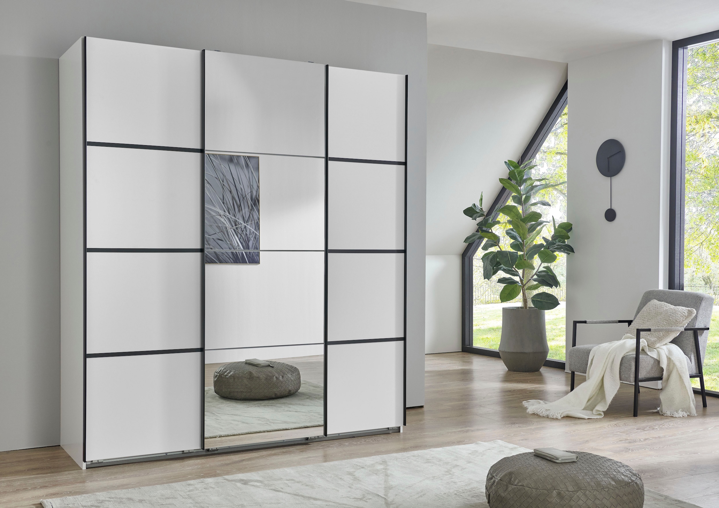 Wimex Schwebetürenschrank »Jork Kleiderschrank mit Spiegel, schwarze Metallgriffe« Schrank in verschiedenen Grössen und Innenausstattungsvarianten