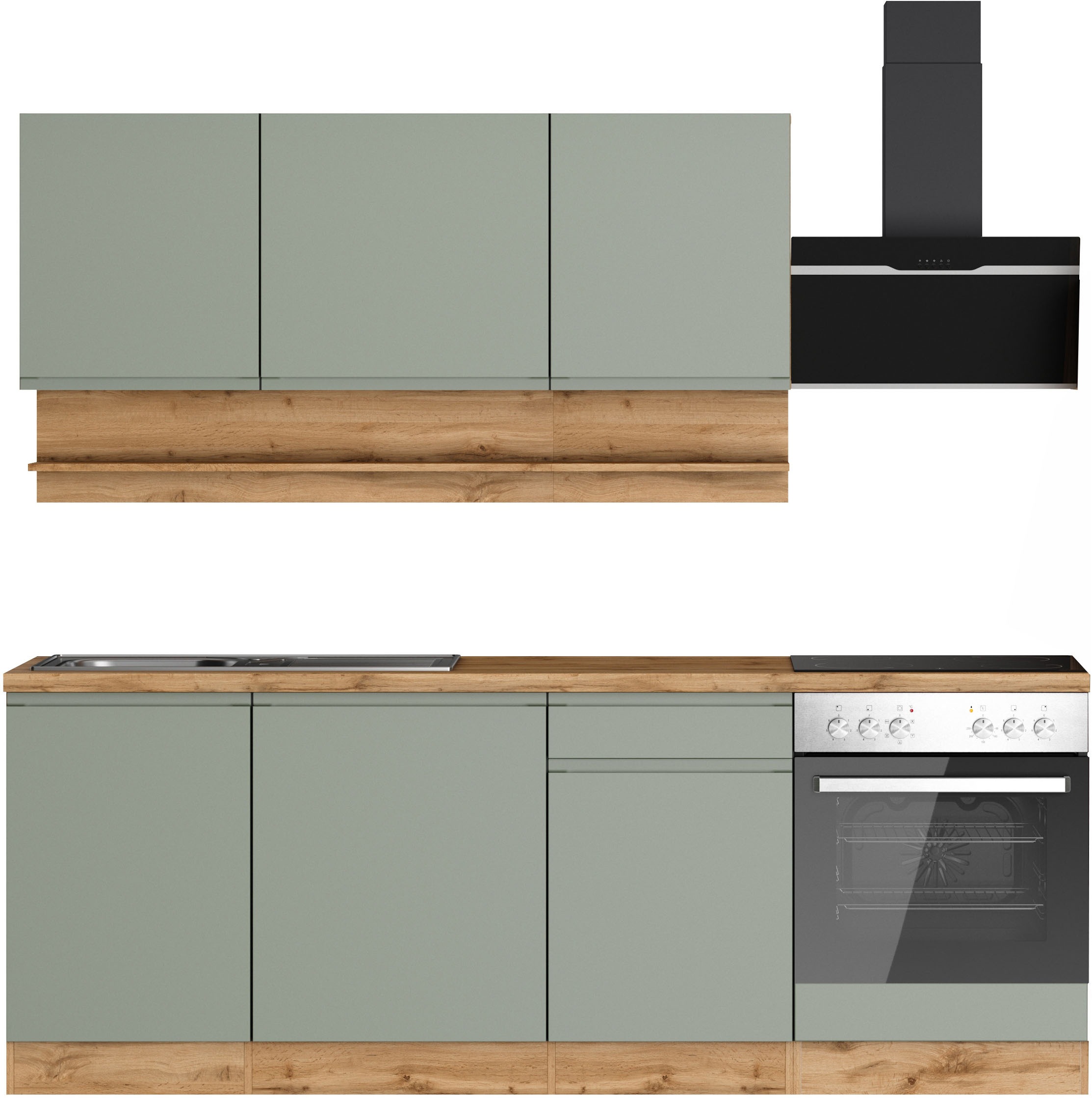 Image of KOCHSTATION Küchenzeile "KS-Virginia,neu in verbesserter Ausführung" Arbeitsplatte 38 mm stark, Stauraum, Softclose, Breite 220 cm, Soft-Close, wahlweise mit E-Geräten