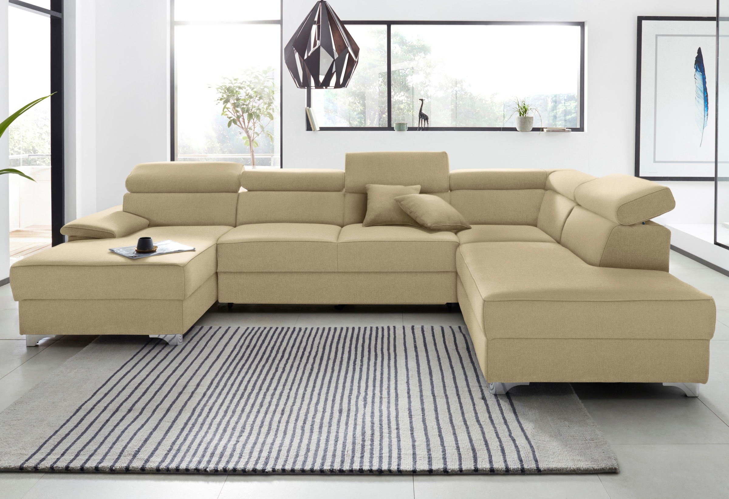 DOMO collection Wohnlandschaft »Mira, inklusive Kopfteilverstellung für mehr Wohlfühlkomfort, U-Form« wahlweise mit Bettfunktion und Bettkasten, elegant und modern