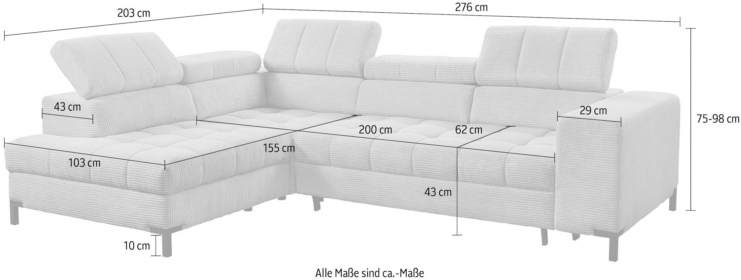 exxpo - sofa fashion Canapé d'angle »Bocco, hochwertige Verarbeitung, toller Sitzkomfort, bequem, L-Form« wahlweise mit Bettfunktion u. Bettkasten, inkl. Kopfteilverstellung