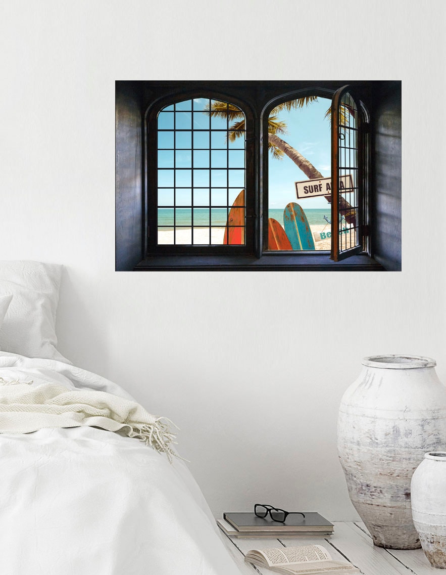 queence Autocollants muraux »Surf« Wandsticker, Wandbild, selbstklebend, 3D, Fenster