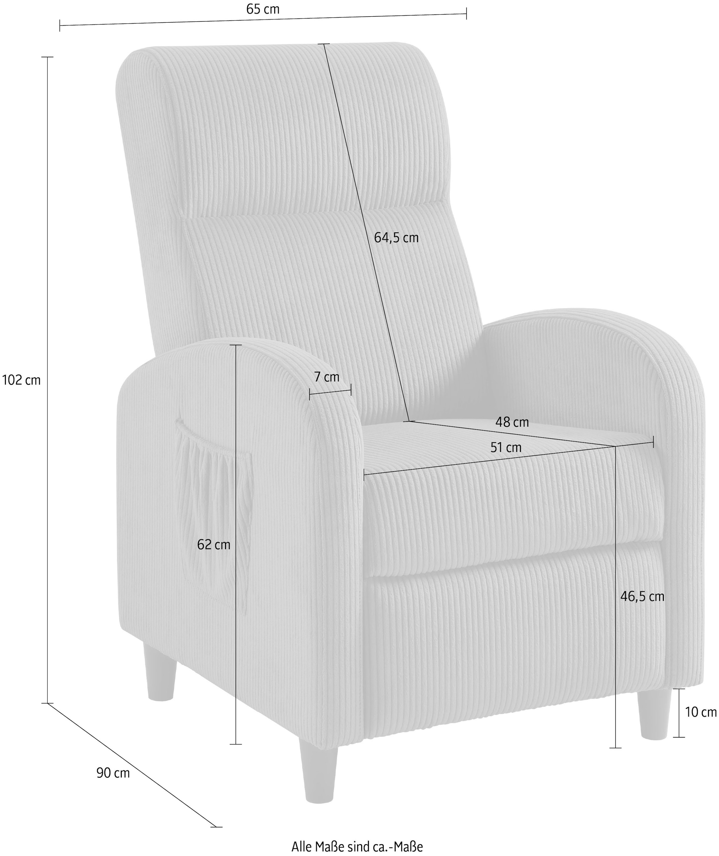 ATLANTIC home collection Relaxsessel »Tom«, mit Relaxfunktion, inklusive seitlicher Tasche, TV-Sessel mit Funktion