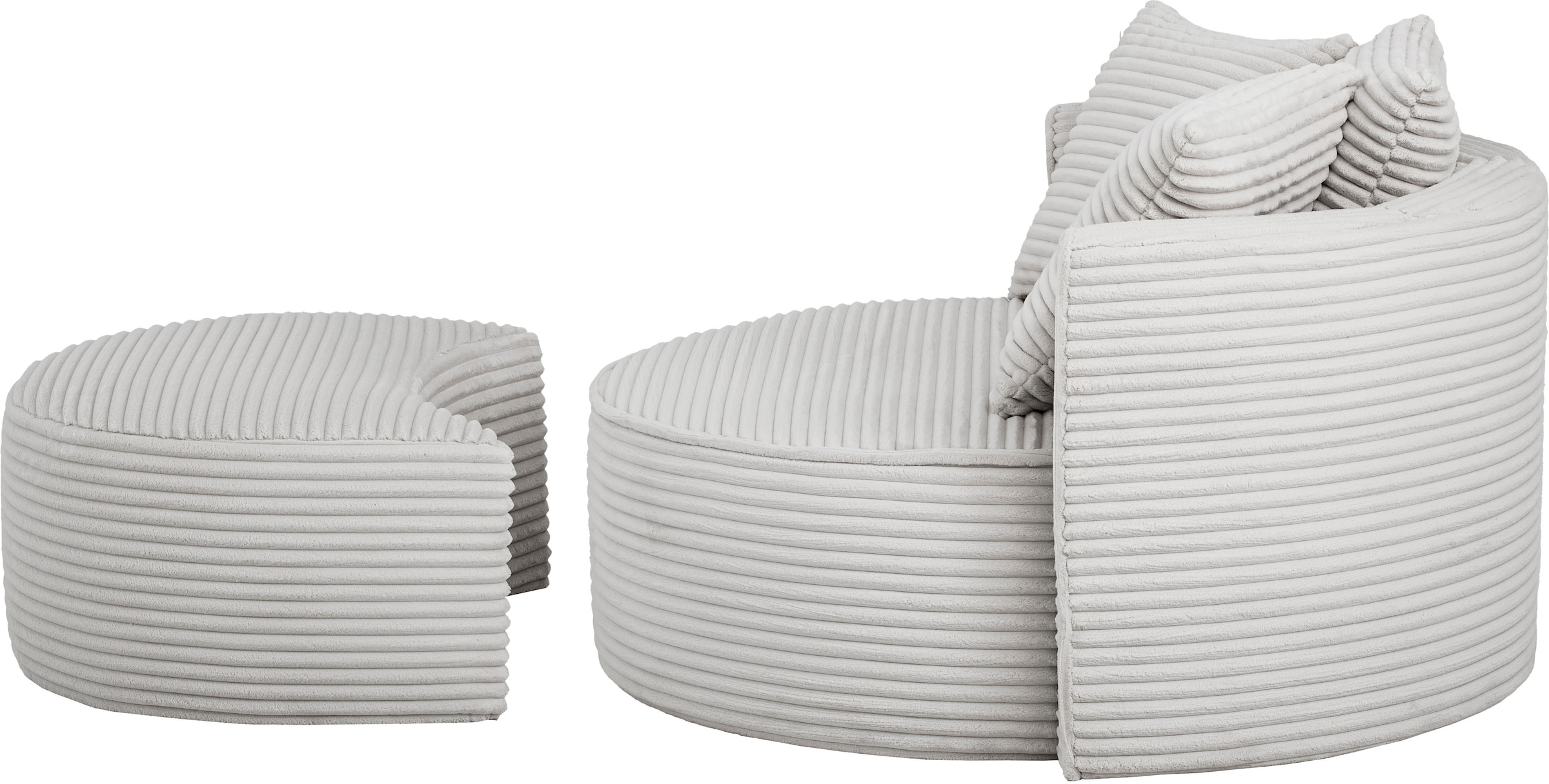 LeGer Home by Lena Gercke XXL-Sessel »ISALIE, Rundsessel mit Hocker, Lesesessel, Loveseat, Big-Sessel«, (Set), trendige Stoffe, 3 Zierkissen, grosse Sitzfläche, Cord, Samt, Bouclé